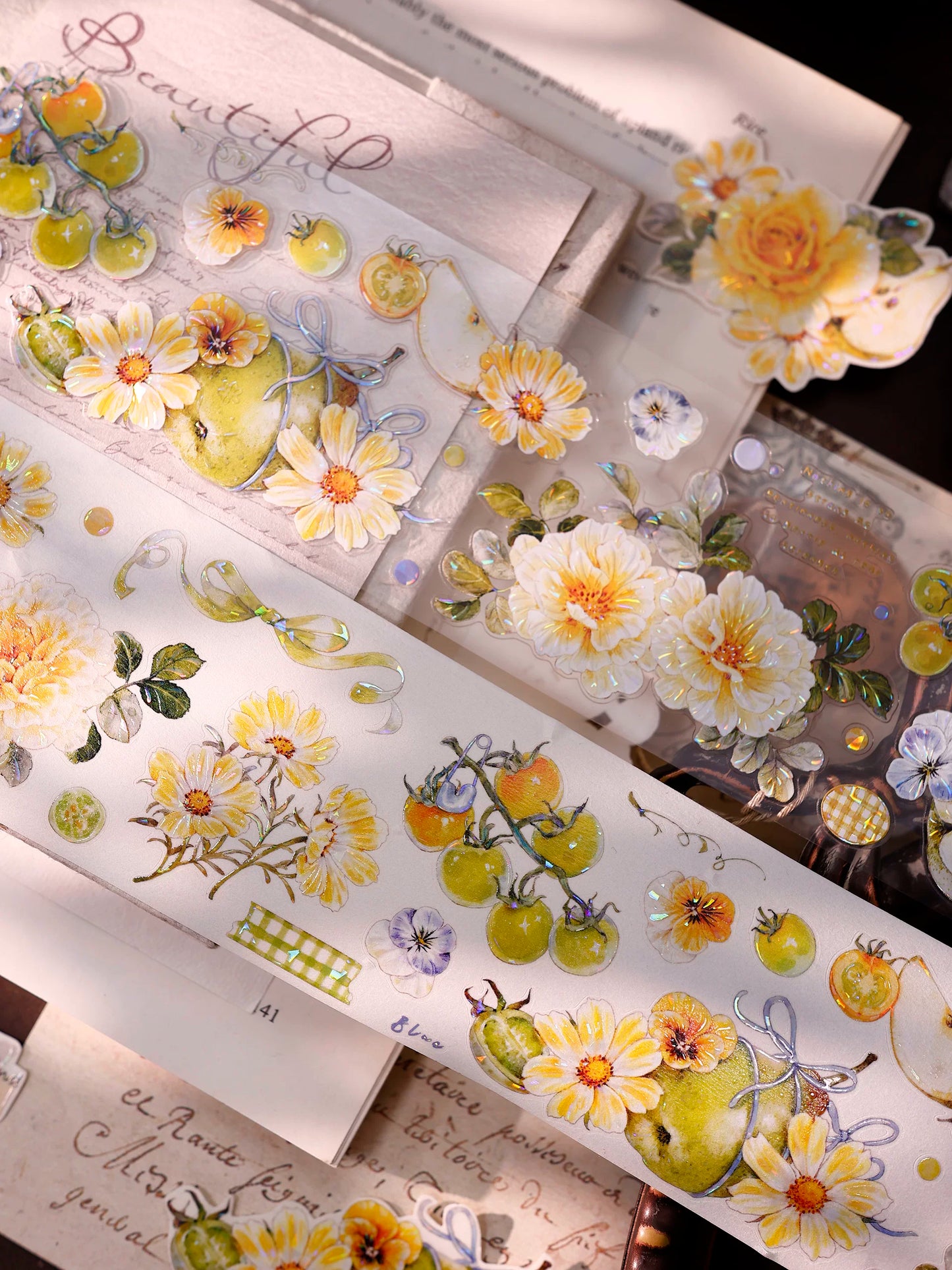 XiaoBaiJia【Green Grape Vine】Pre-cut Floral Orginal Design Washi Pet Tape Light Retro Stickers