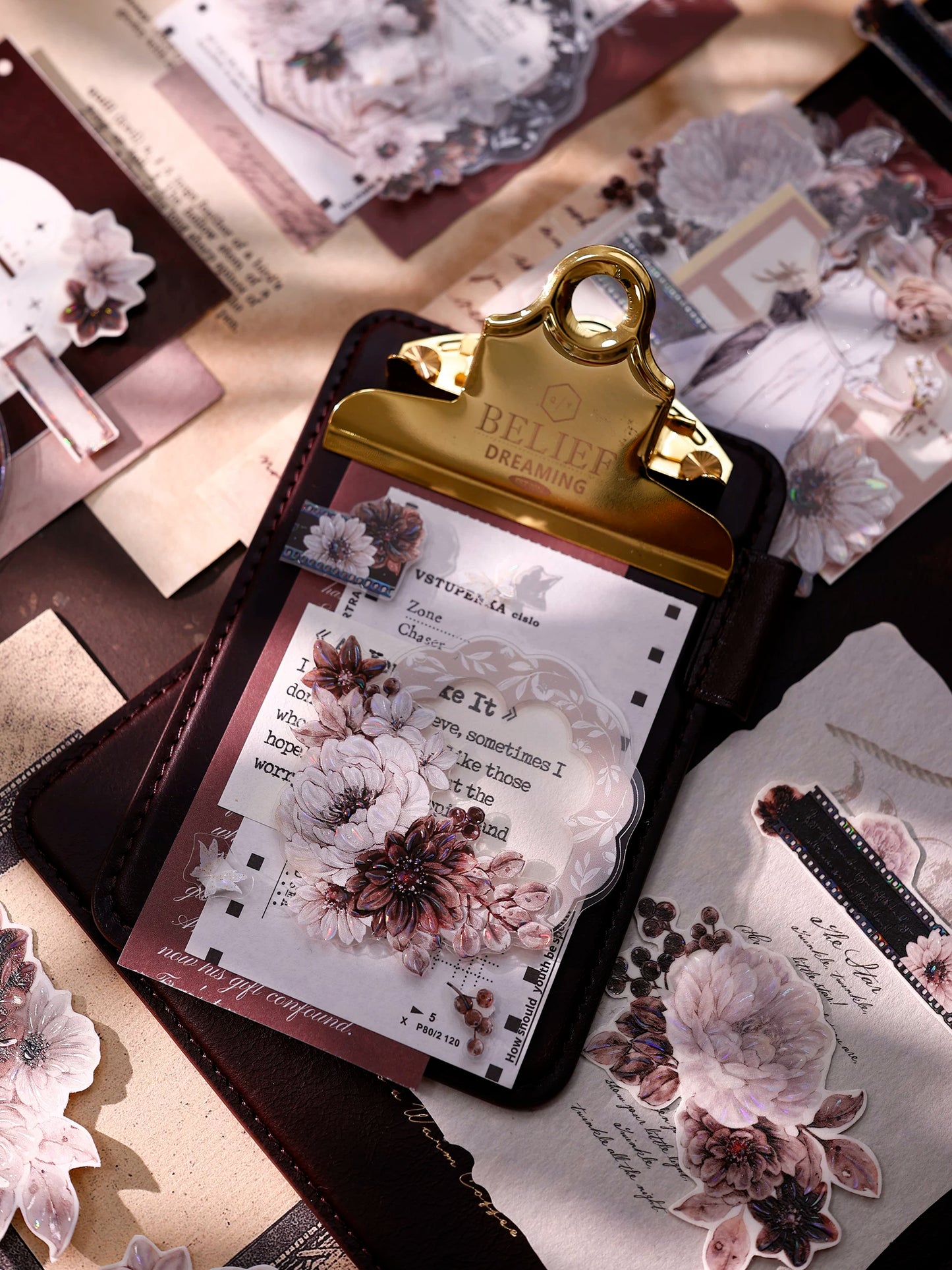 XiaoBaiJia【Brown Shadow Old Paper】Pre-cut Floral Orginal Design Washi Pet Tape Light Retro Stickers