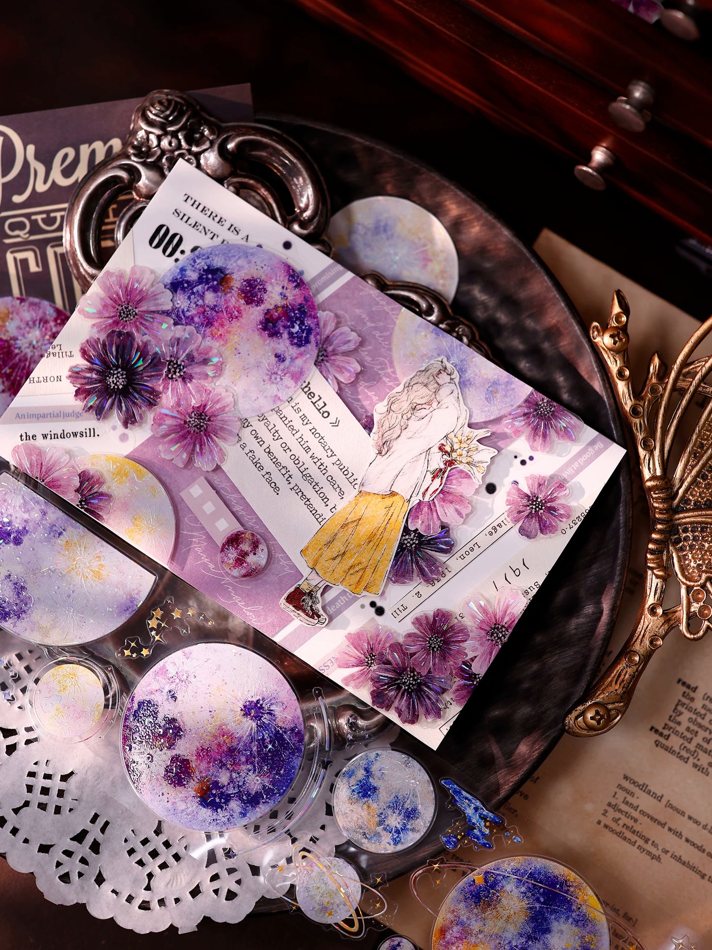 XiaoBaiJia【Starfall】Pre-cut Dream Planet Orginal Design Washi Pet Tape Light Retro Stickers