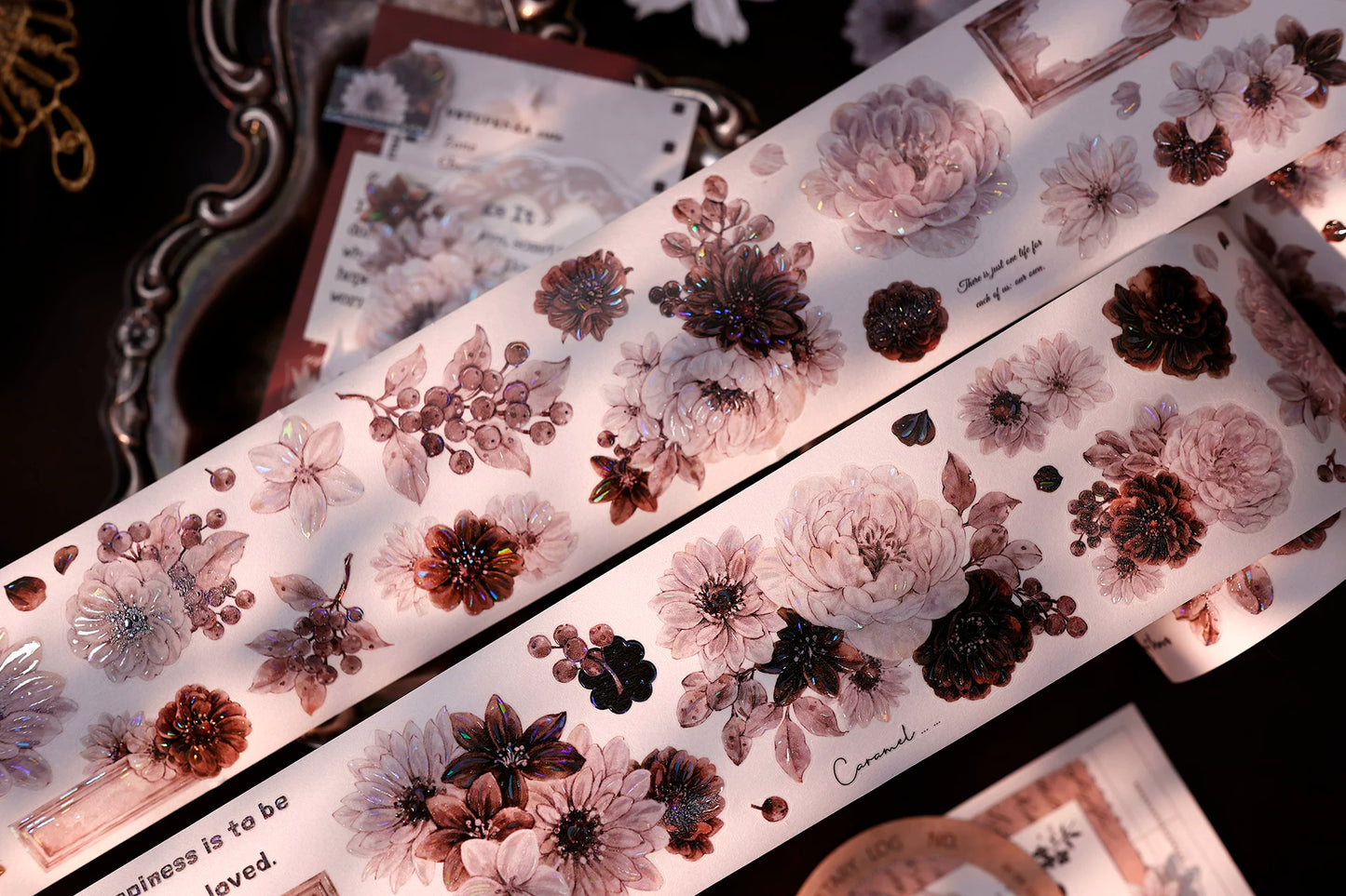 XiaoBaiJia【Brown Shadow Old Paper】Pre-cut Floral Orginal Design Washi Pet Tape Light Retro Stickers