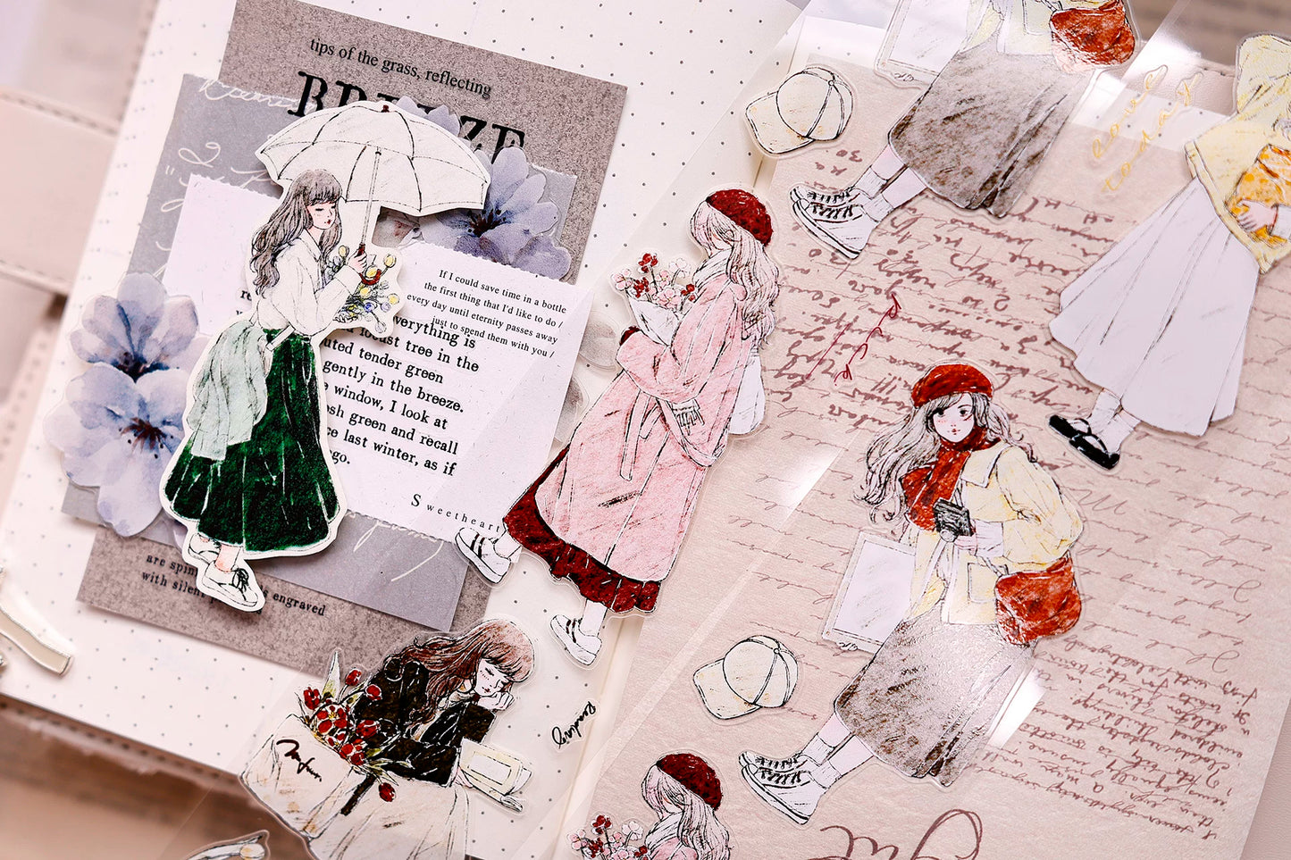 XiaoBaiJia Salt Series【Maiden Among the Flowers】Pre-cut Orginal Design Washi/Pet Tape Light Retro Stickers