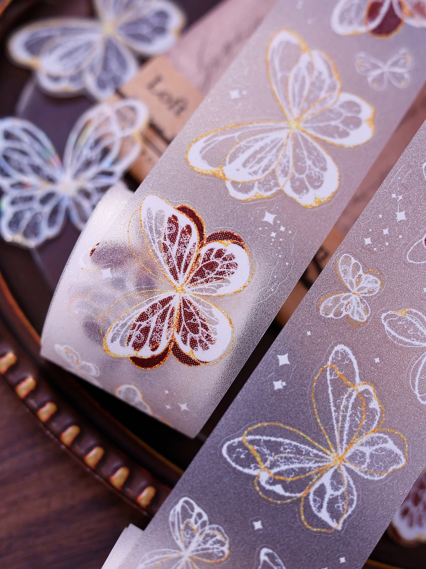 XiaoBaiJia Salt Series【Butterfly Feathers Chasing Light】Orginal Design Kiss-cut Washi/Pet Floral Tape Light Retro Landscaping Stickers