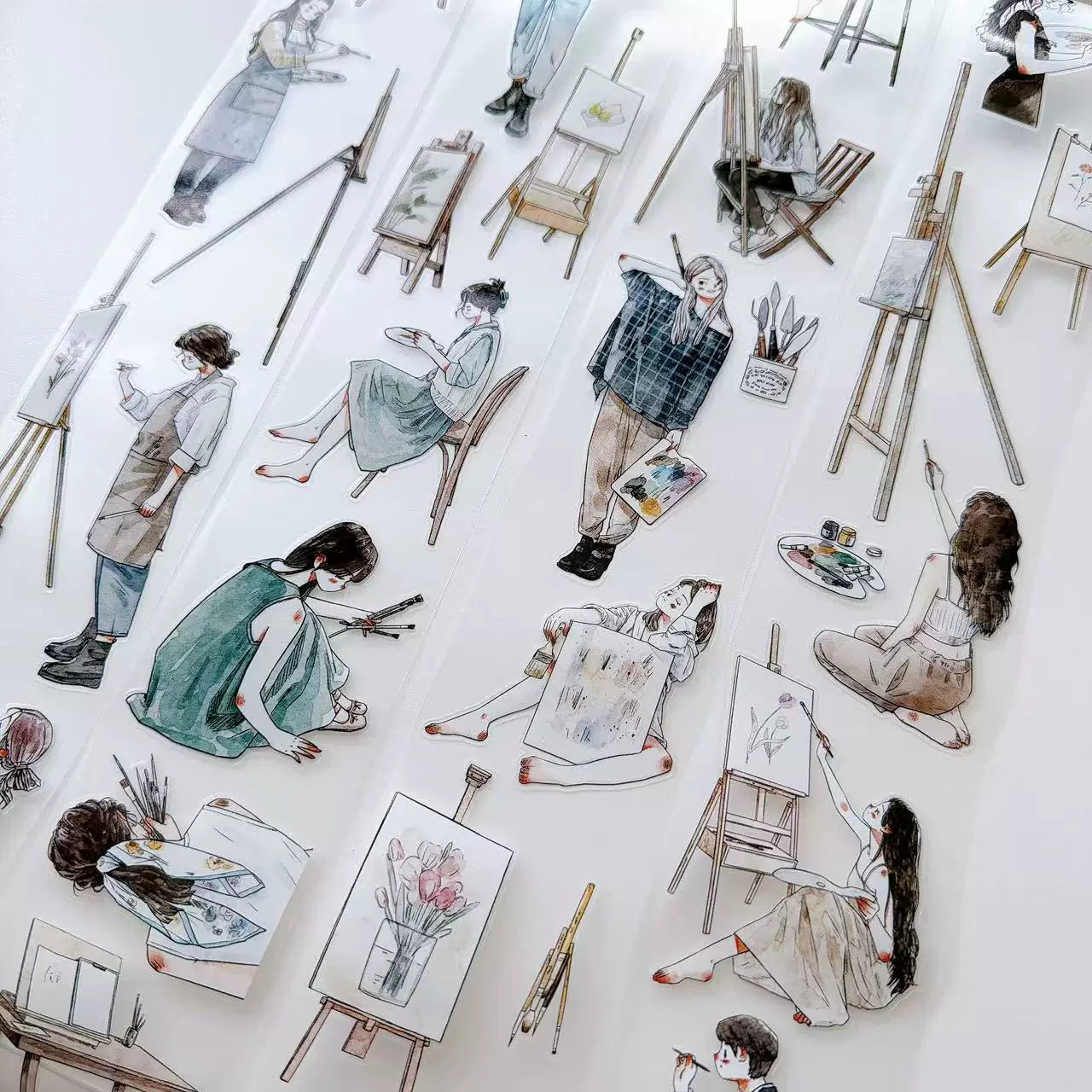 Kaixiaoxun Vol12【The Girl Who Draws】 Pre-Cut Long Loop Washi/Matte PET Tape for Scrapbook Supplies,Junk Journal Supplies