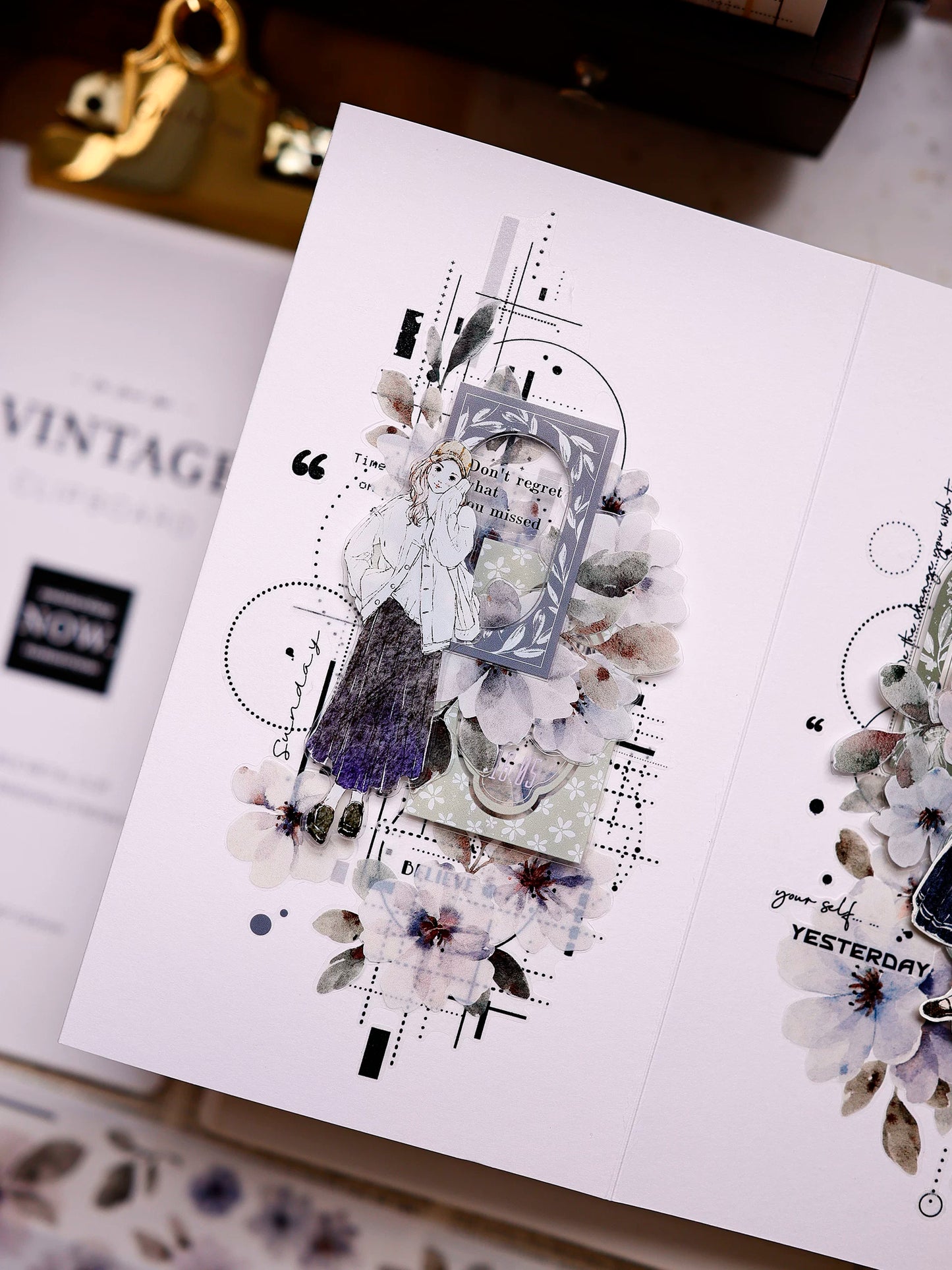 XiaoBaiJia Salt Series【Fog Blue Dense Branches】Pre-cut Orginal Design Washi/Pet Tape Light Retro Stickers