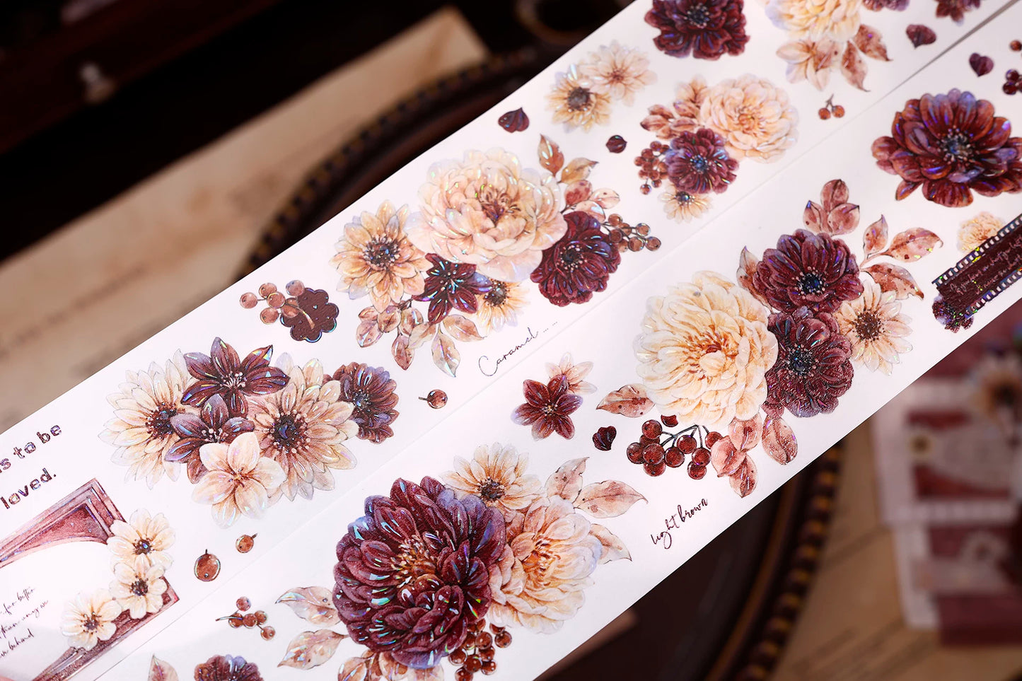 XiaoBaiJia【Peony Shadow Flower Description】Pre-cut Floral Orginal Design Washi Pet Tape Light Retro Stickers