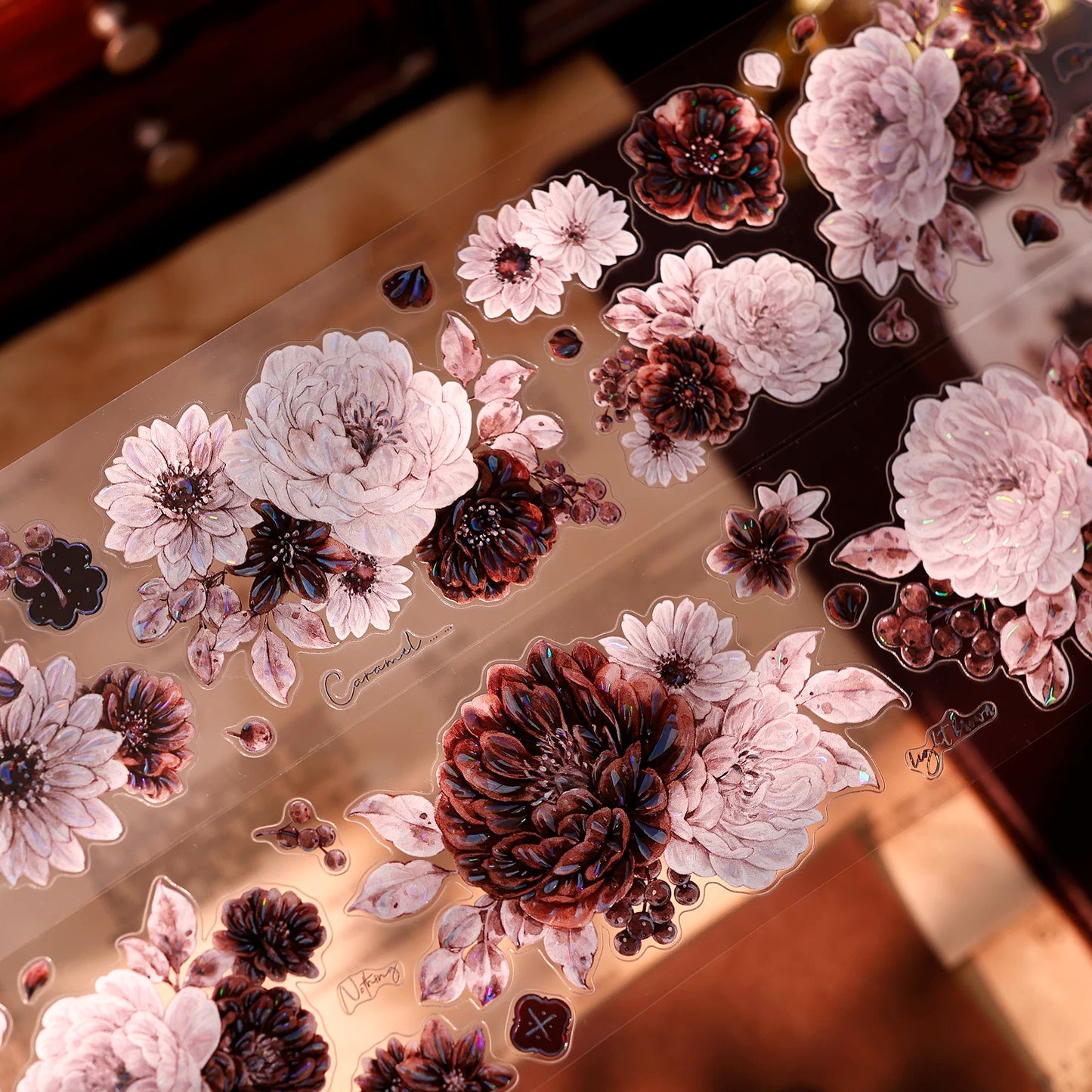 XiaoBaiJia【Brown Shadow Old Paper】Pre-cut Floral Orginal Design Washi Pet Tape Light Retro Stickers