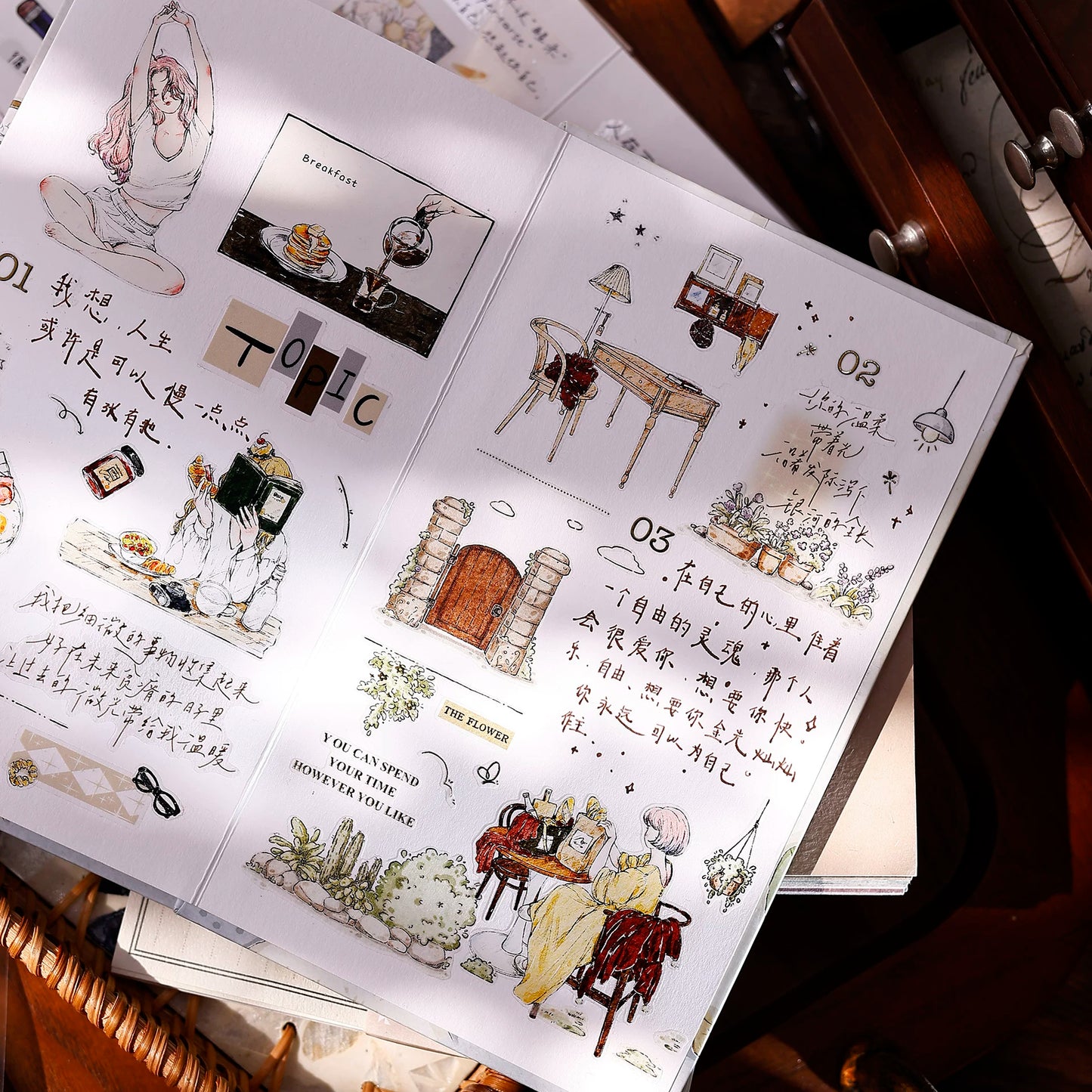 XiaoBaiJia Salt Series【Life Scroll】Pre-cut Orginal Design Washi/Pet Tape Light Retro Stickers