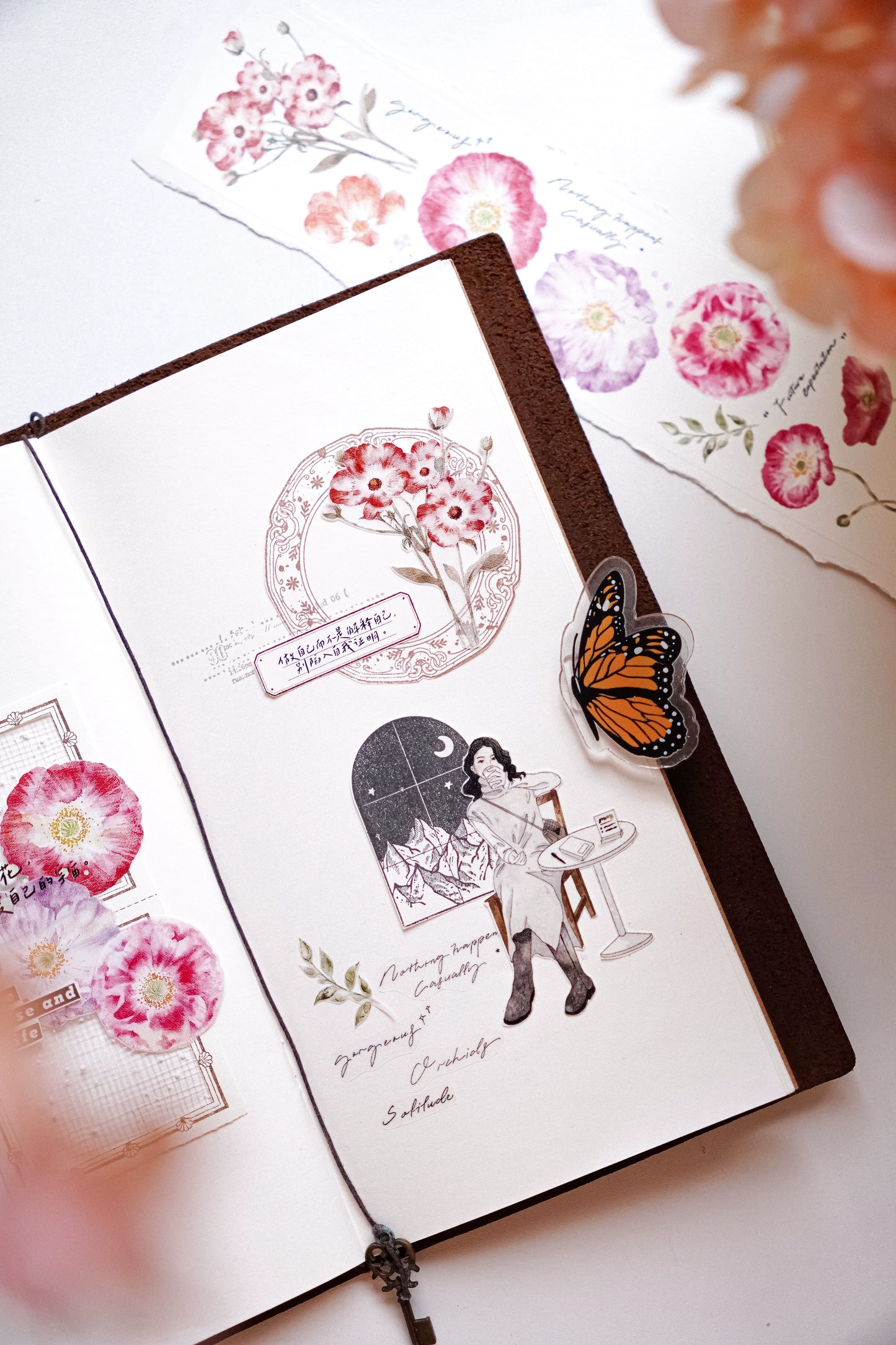 YuanZi Vol7【A Touch of Spring】Orginal Design Washi/Pet Tape Light Retro Flowers Stickers,for Scrapbook Supplies,Scrapbook Tape Stickers,Junk Journal Supplies