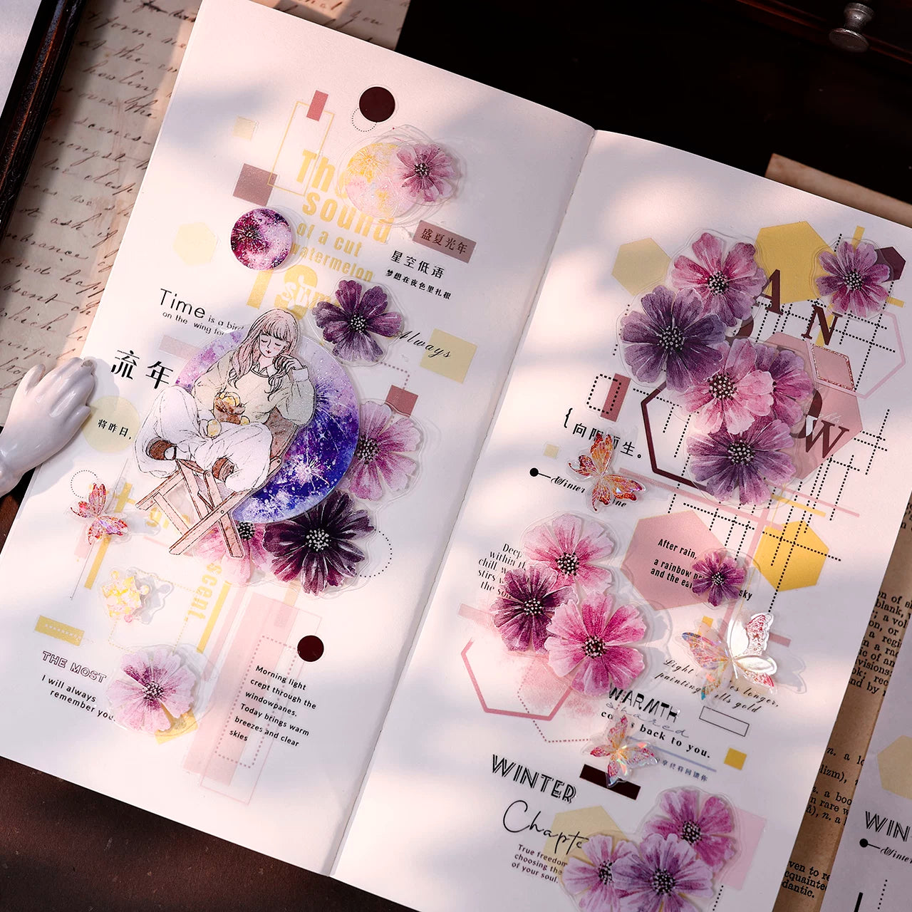 XiaoBaiJia【Geometric Set】Pre-cut Text Line Base Orginal Design Washi Pet Tape Light Retro Stickers