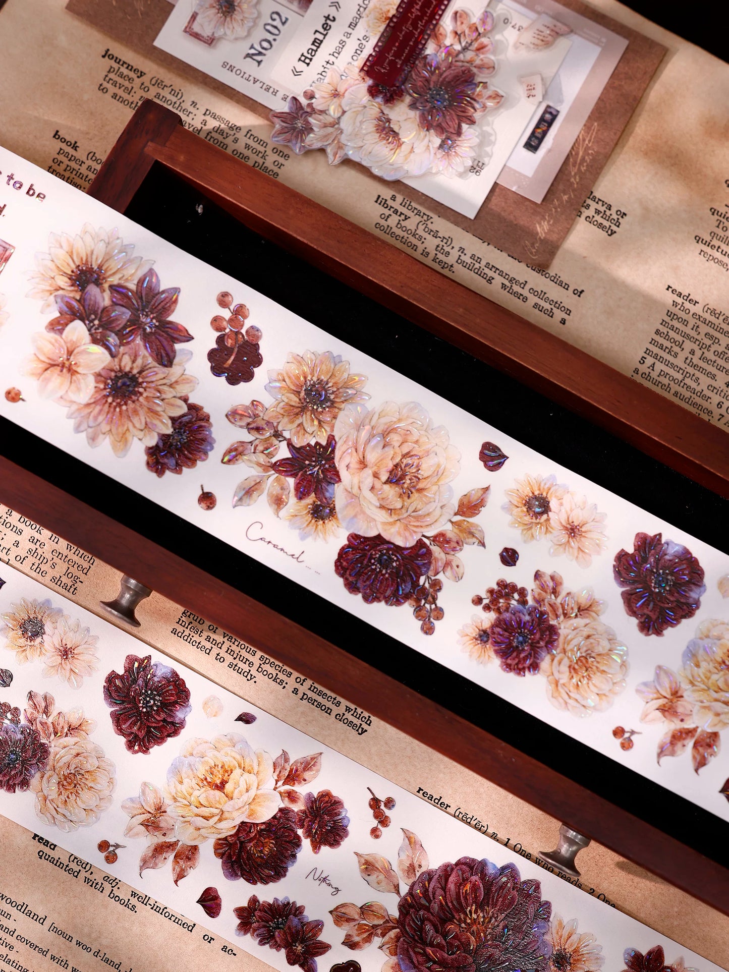XiaoBaiJia【Peony Shadow Flower Description】Pre-cut Floral Orginal Design Washi Pet Tape Light Retro Stickers