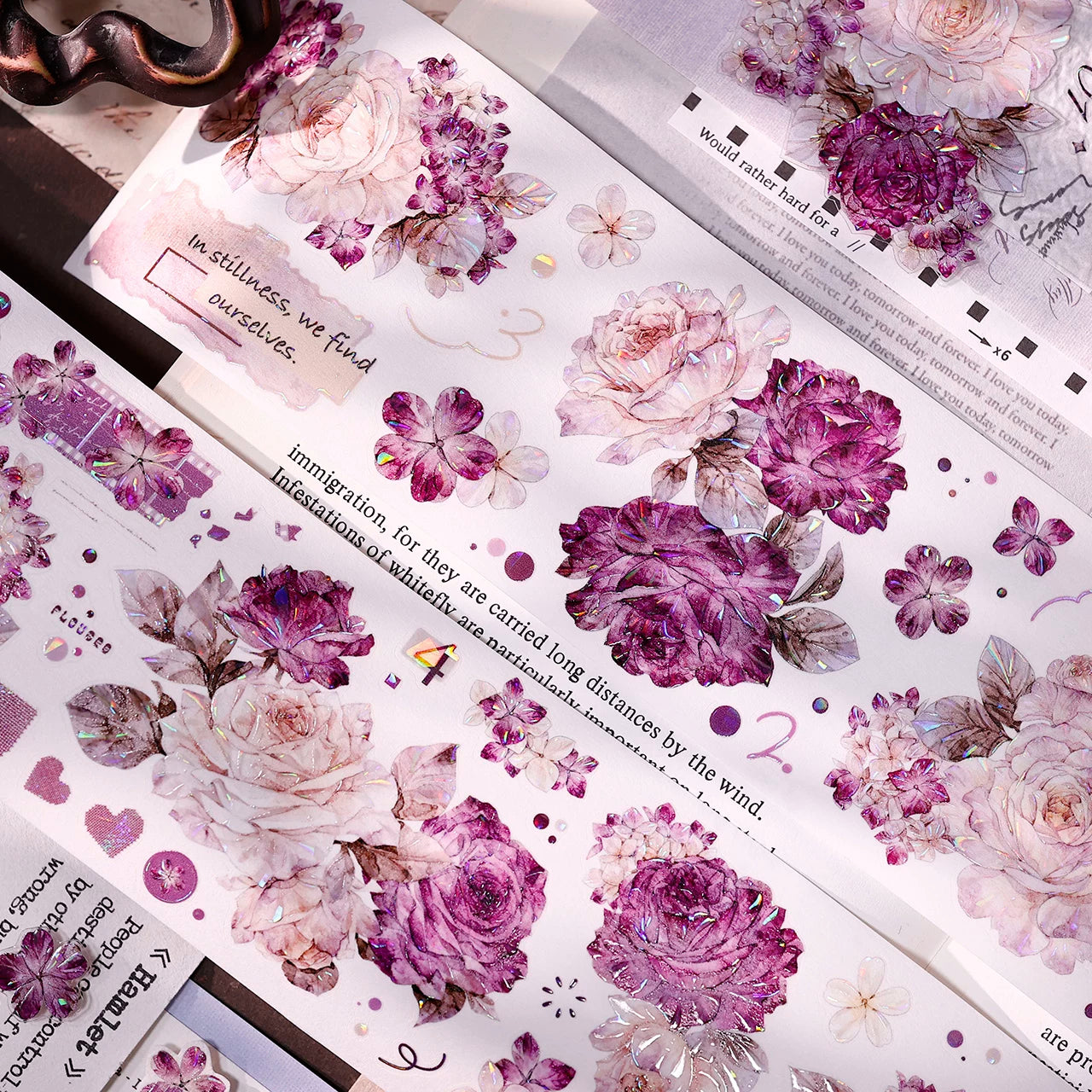 XiaoBaiJia【Zimo Fangxu】Pre-cut Rose Flowers Orginal Design Washi Pet Tape Light Retro Stickers