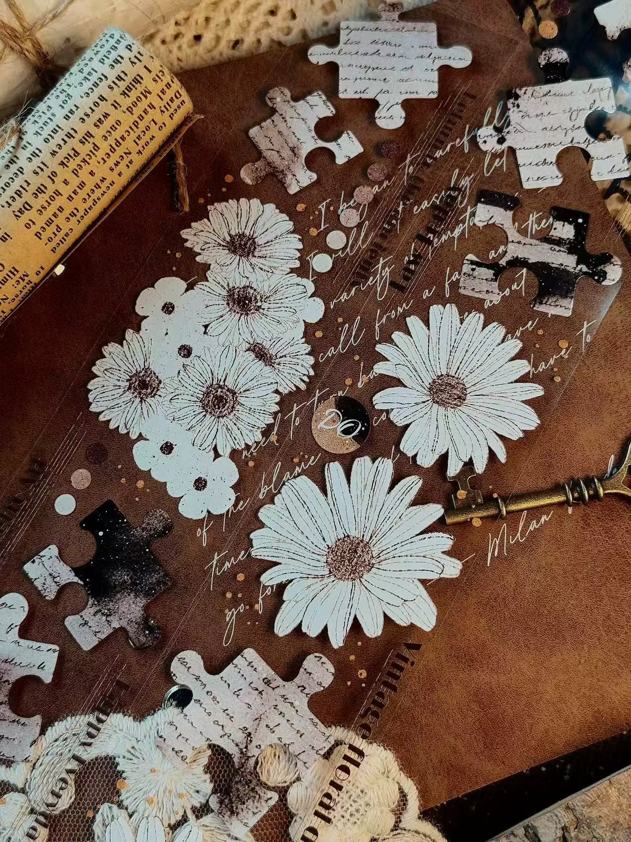 Linlanxi 【Ink Rhyme Printing Traces】Original New Product Retro Flower Puzzle Washi/Pet Tape