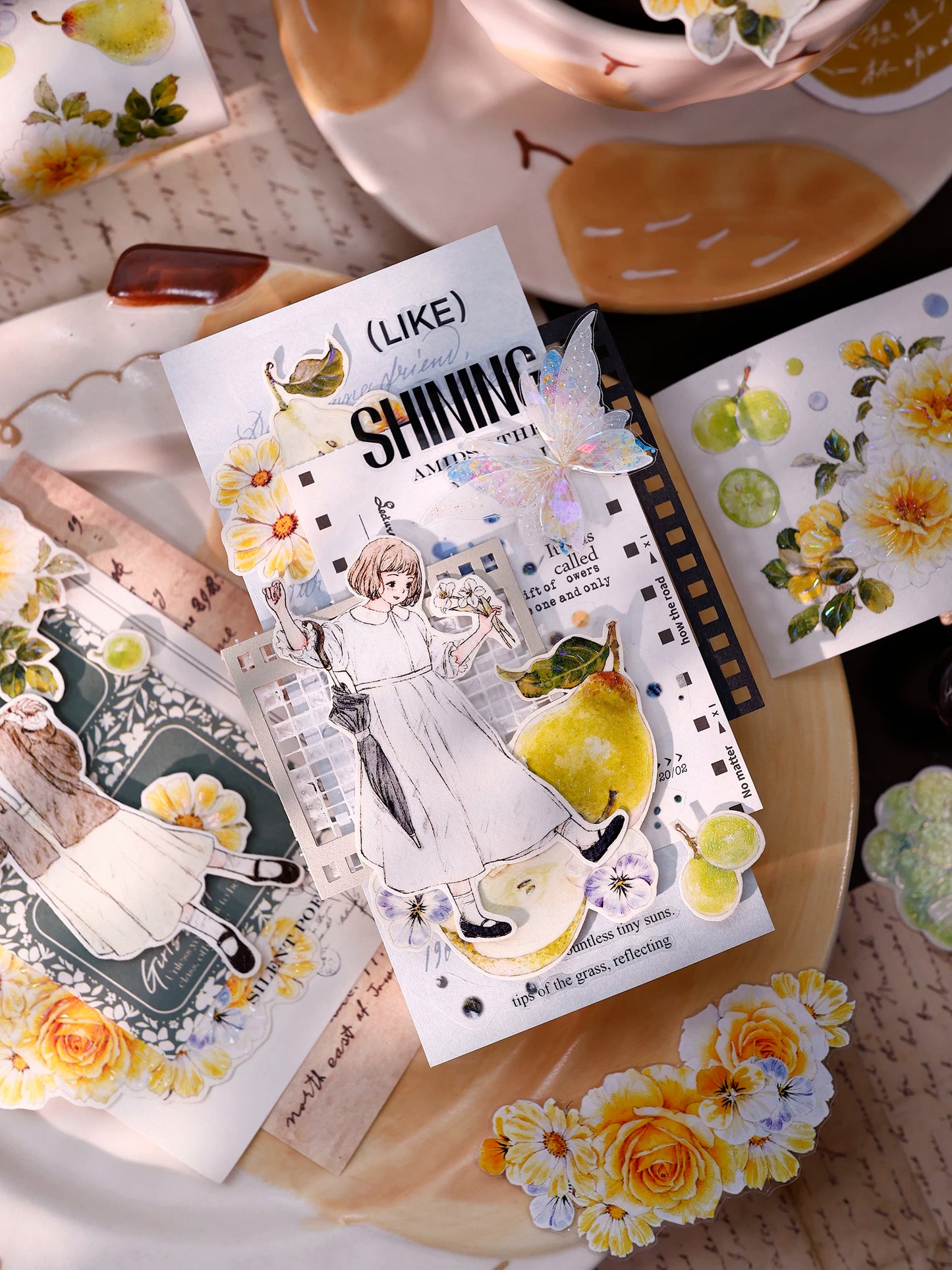 XiaoBaiJia Salt Series【Poetic Girl】Pre-cut Orginal Design Washi Pet Tape Light Retro Stickers
