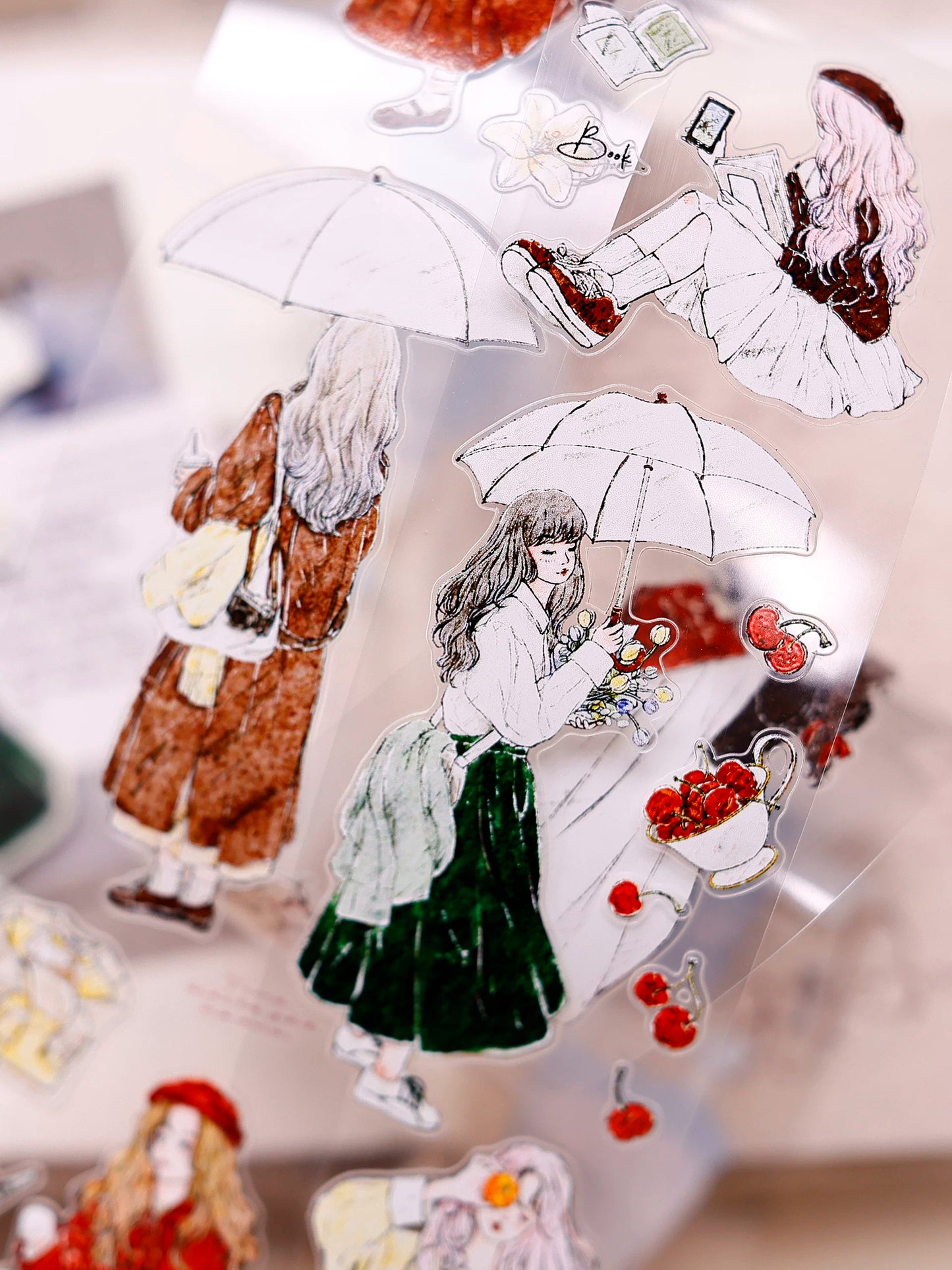 XiaoBaiJia Salt Series【Maiden Among the Flowers】Pre-cut Orginal Design Washi/Pet Tape Light Retro Stickers