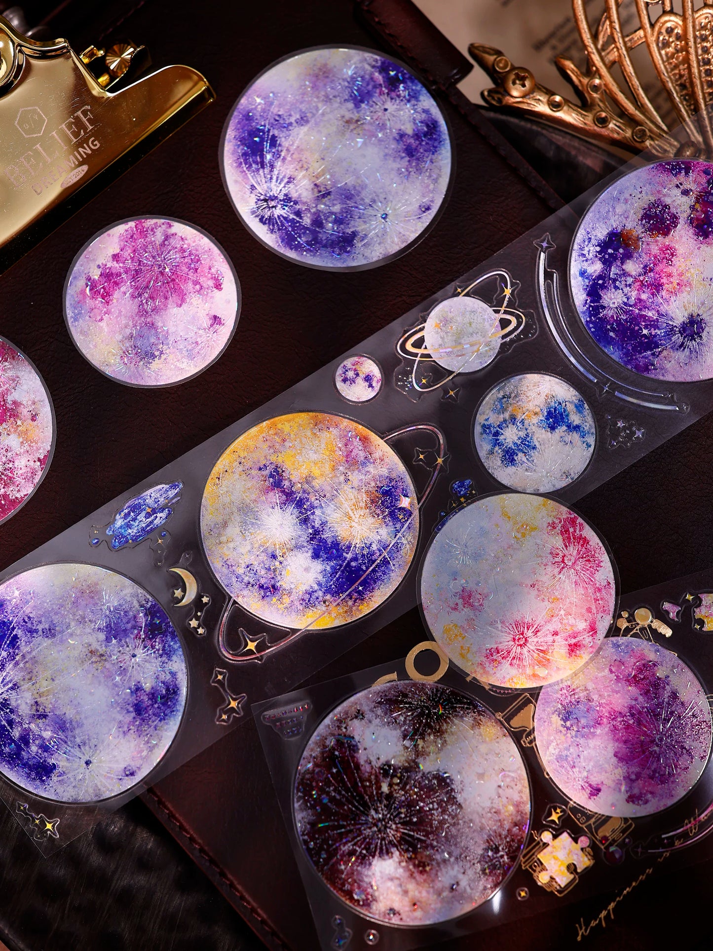 XiaoBaiJia【Starfall】Pre-cut Dream Planet Orginal Design Washi Pet Tape Light Retro Stickers