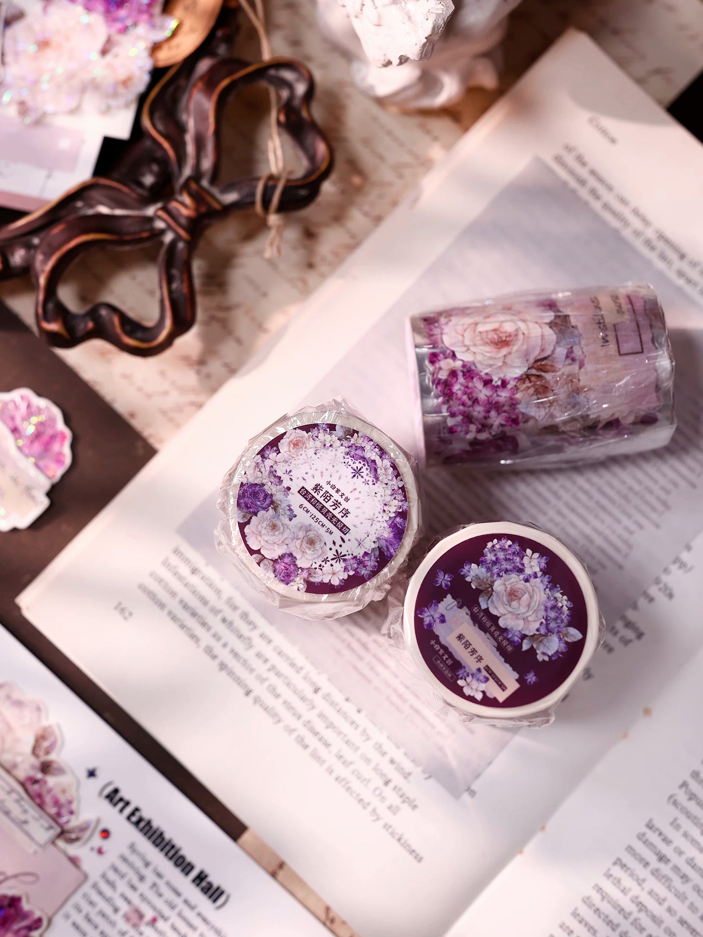 XiaoBaiJia【Zimo Fangxu】Pre-cut Rose Flowers Orginal Design Washi Pet Tape Light Retro Stickers