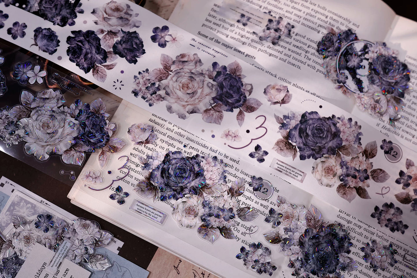 XiaoBaiJia【Cloud Ink Flower Cluster】Pre-cut Floral Orginal Design Washi Pet Tape Light Retro Stickers