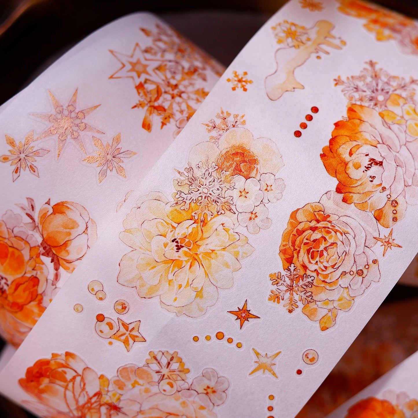 XiaoBaiJia Salt Series【Orange Light Orange Blossom】Orginal Design Kiss-cut Washi/Pet Floral Tape Light Retro Landscaping Stickers