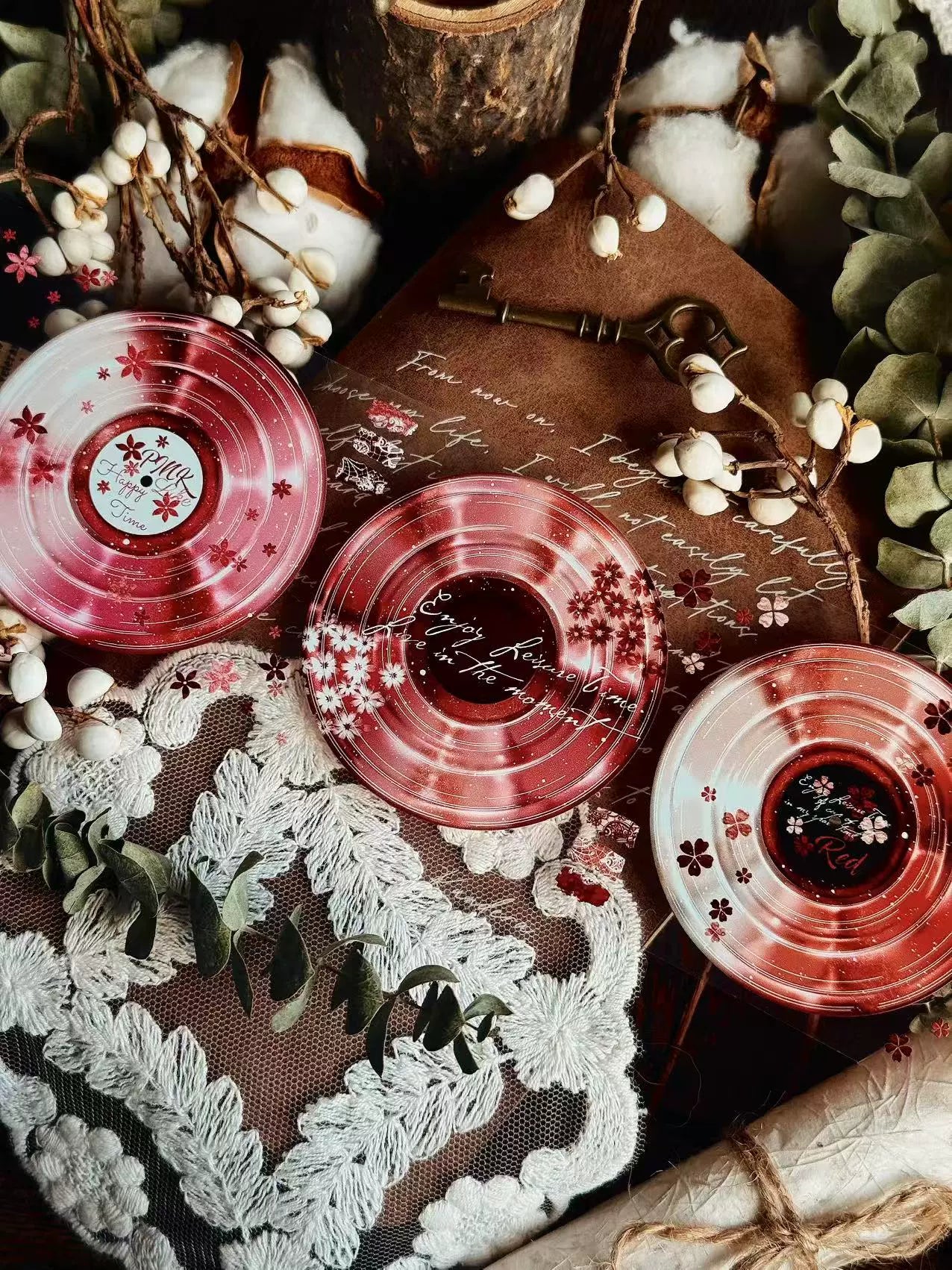 Linlanxi【Record 】 Original Retro Vintage Black Vinyl Record Background Washi/Pet Tape