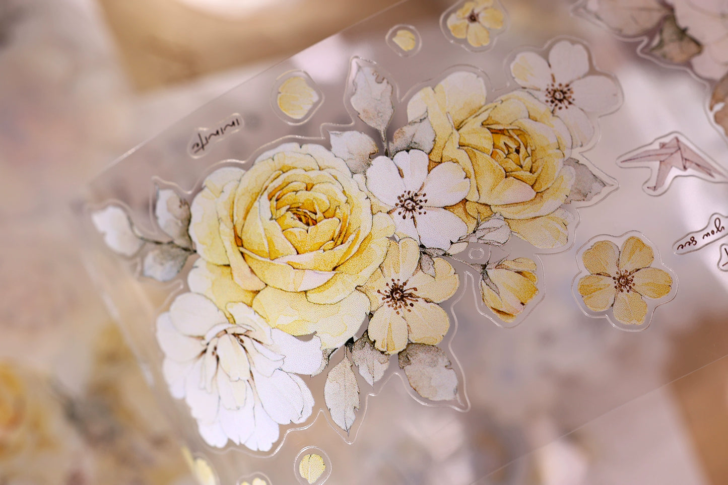 XiaoBaiJia【Yellow Rose】Light Retro Orginal Design Washi Pet Tape Landscape Stickers