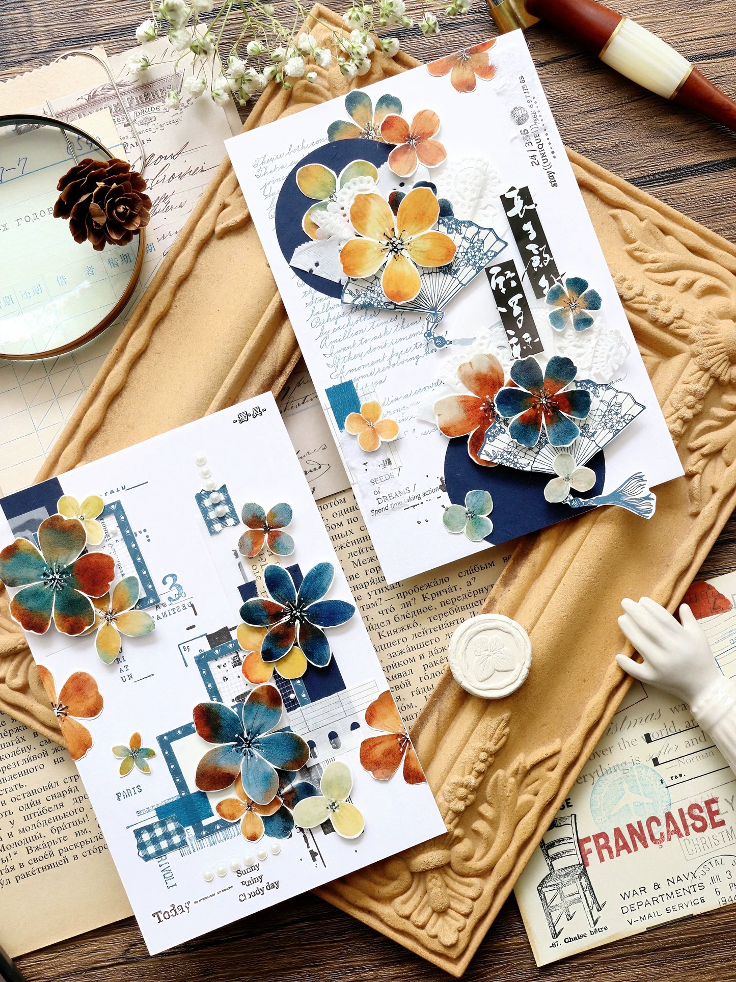XiaoBaiJia Salt Series【Cold Tea Brown】Orginal Design Kiss-cut Washi/Pet Floral Tape Light Retro Landscaping Stickers
