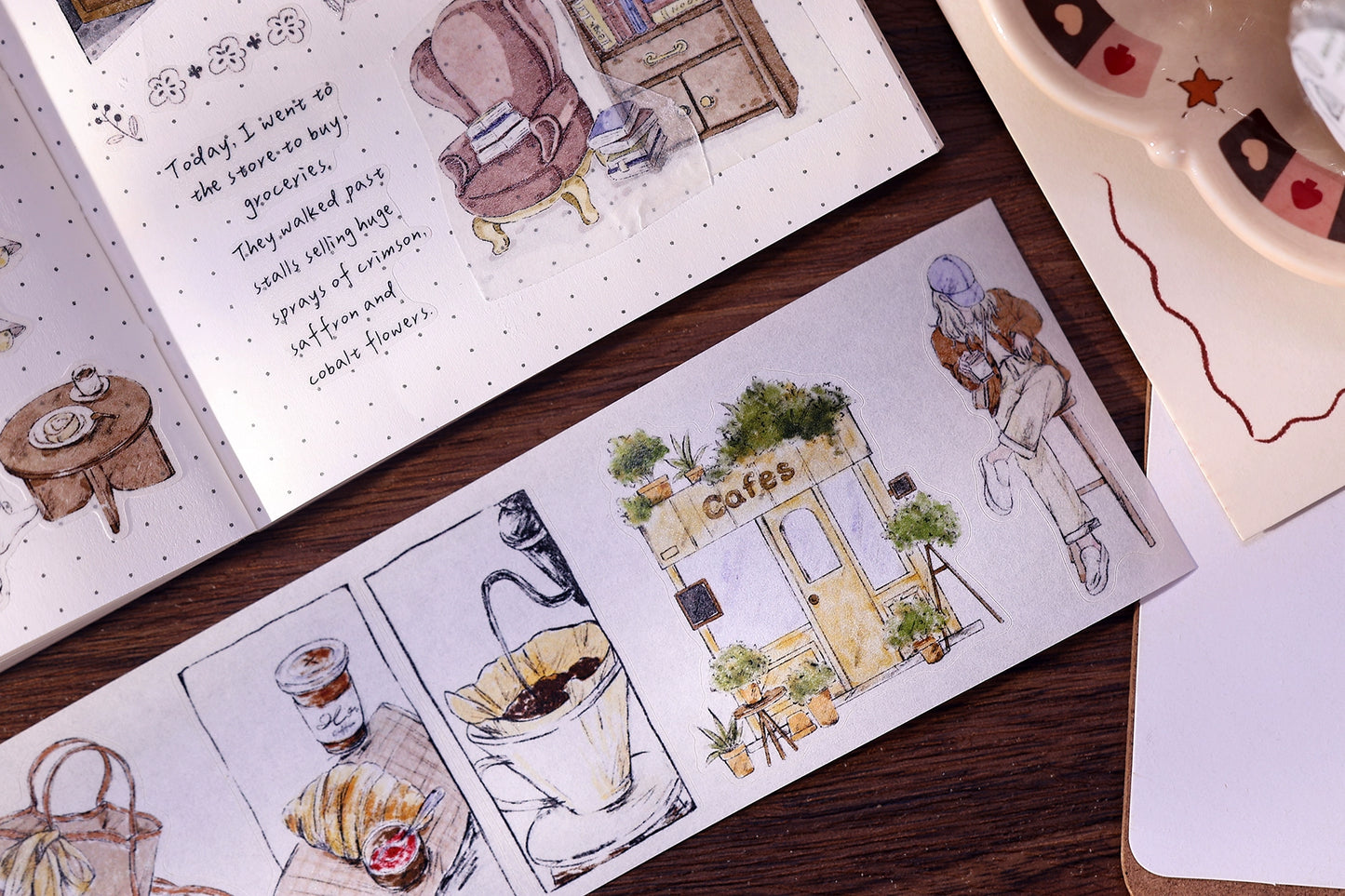 XiaoBaiJia Minimalist Style【A Person's Daily Routine】Pre-cut Light Retro Orginal Design Washi Pet Tape Landscaping Stickers