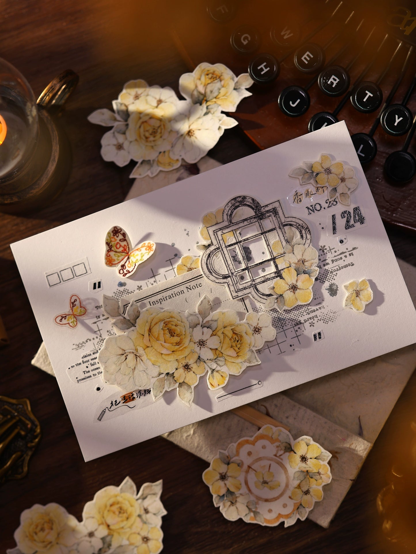 XiaoBaiJia【Yellow Rose】Light Retro Orginal Design Washi Pet Tape Landscape Stickers