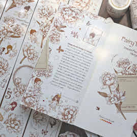 XiaoBaiJia【Little HuaXian】Light Retro Orginal Design Washi Pet Characters&Floral Tape Light Retro Landscaping Stickers