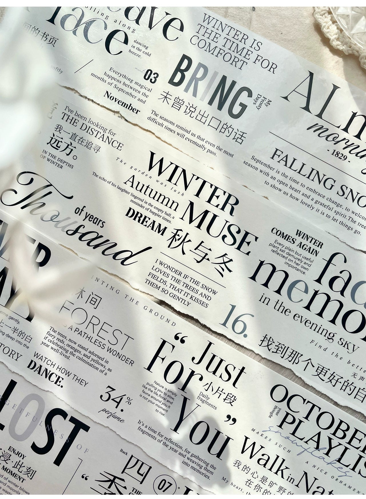 TianCheng-Vol5【Autumn and Winter】English Text Washi/PET Tape,for Scrapbook Supplies,Scrapbook Tape Stickers,Junk Journal Supplies