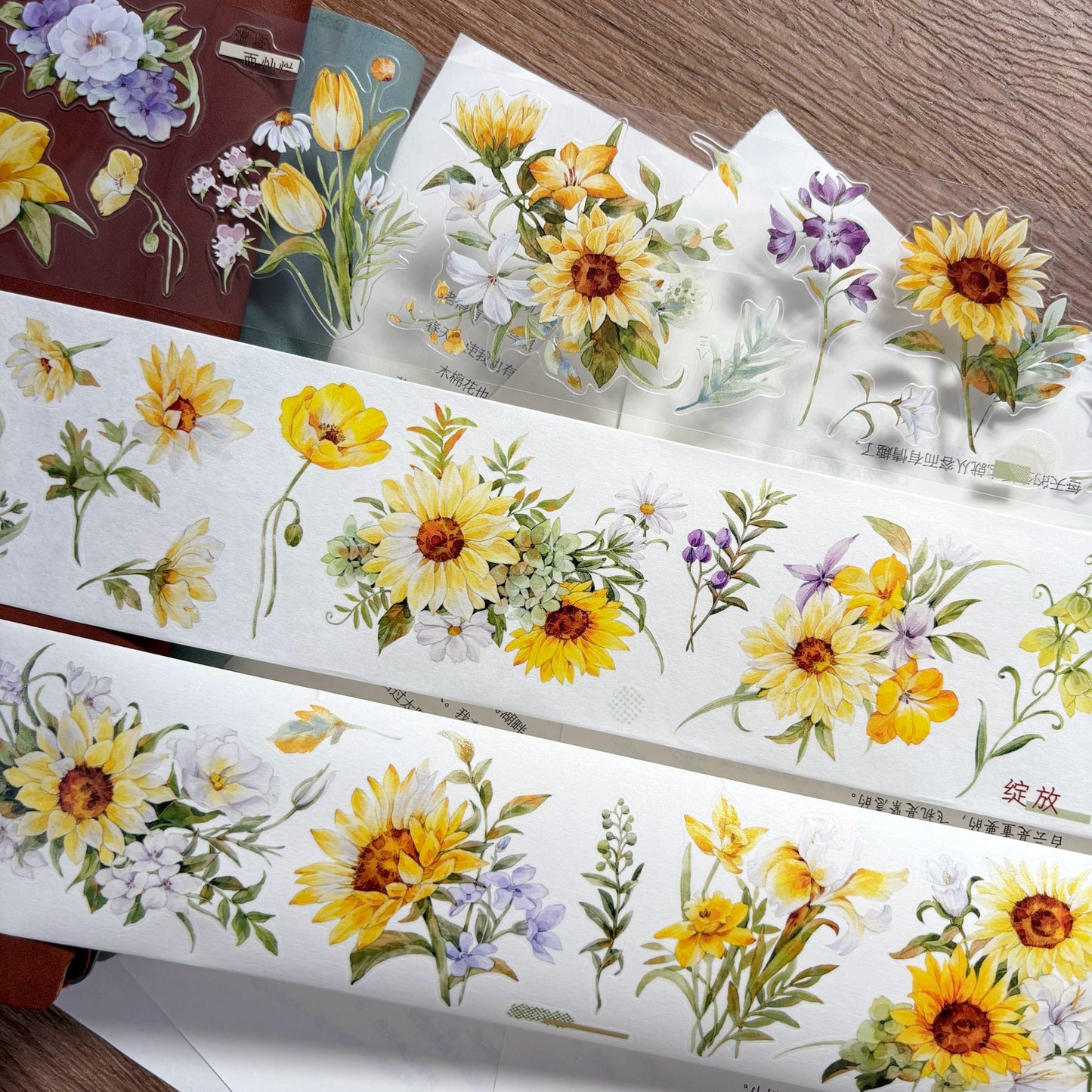 ZiYuanSu Vol12【Radiant Sunflower Color】Scene/Landscape Pre-cut Washi/PET Tape,for Scrapbook Supplies,Scrapbook Tape Stickers,Junk Journal Supplies