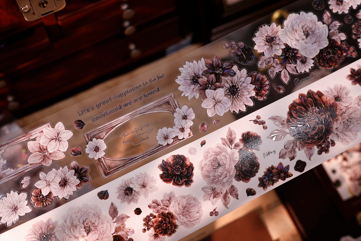 XiaoBaiJia【Brown Shadow Old Paper】Pre-cut Floral Orginal Design Washi Pet Tape Light Retro Stickers
