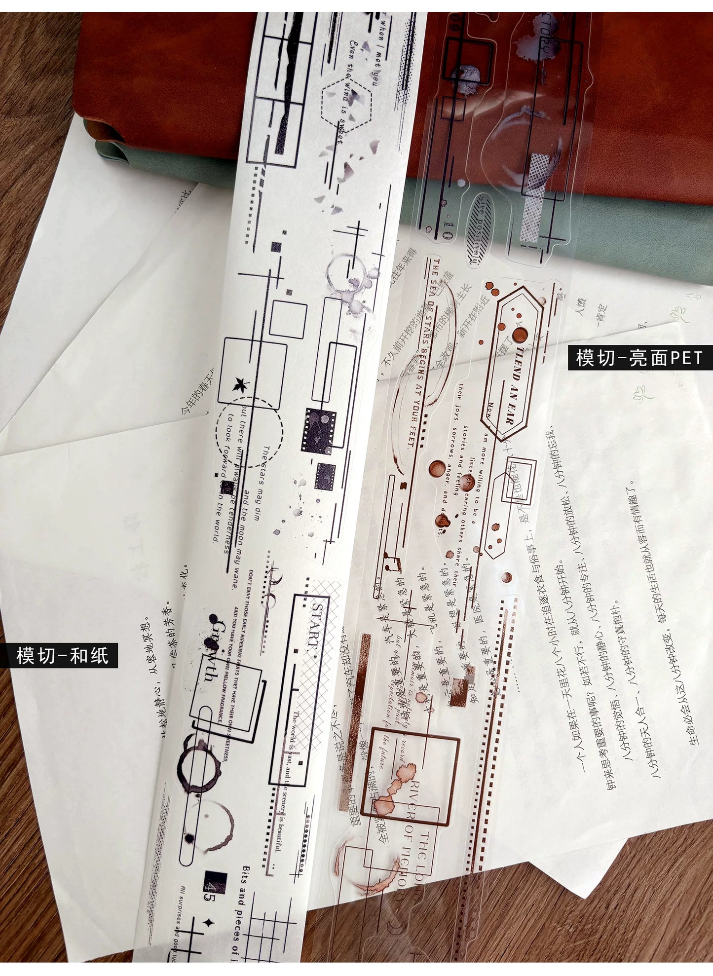 ZiYuanSu【Old Imprint】Background Line Grid Text Pre-cut Washi/PET Tape