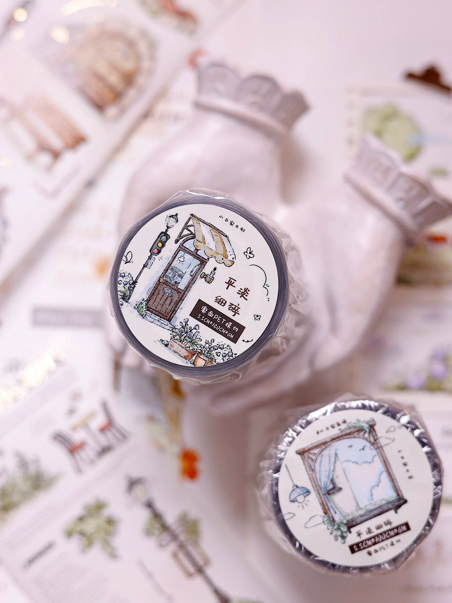 XiaoBaiJia Salt Series【Plain and Delicate】Pre-cut Orginal Design Washi/Pet Tape Light Retro Stickers