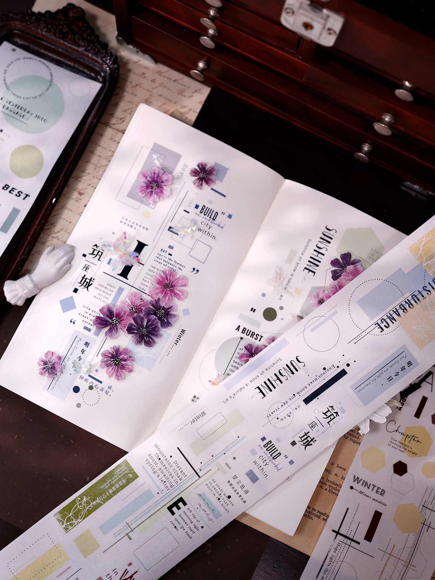 XiaoBaiJia【Geometric Set】Pre-cut Text Line Base Orginal Design Washi Pet Tape Light Retro Stickers