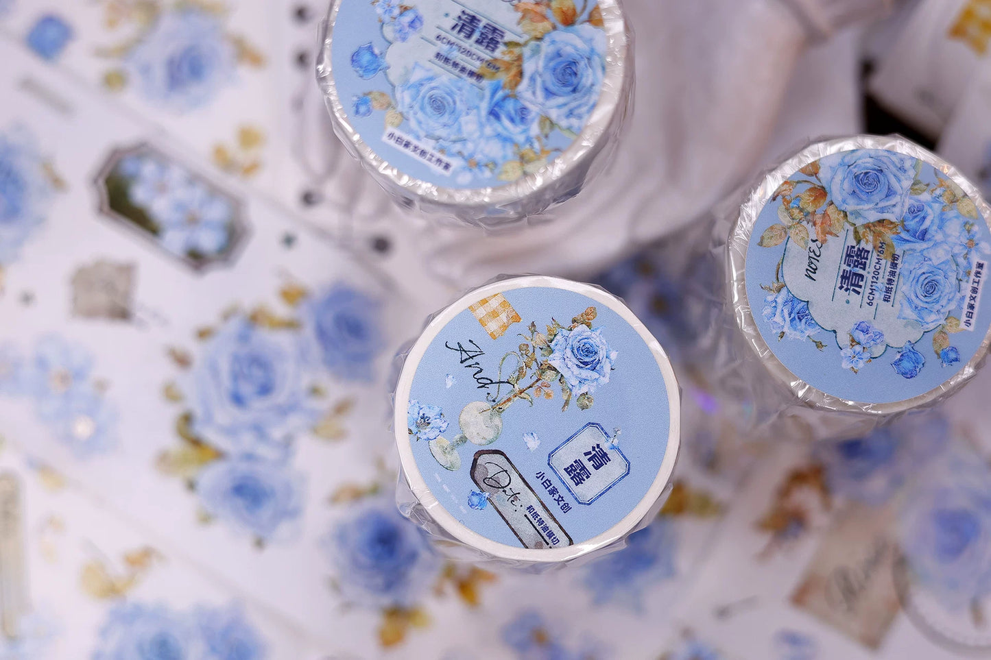 XiaoBaiJia Salt Series【Clear Dew】Pre-cut Orginal Design Floral Washi/Pet Tape Light Retro Stickers