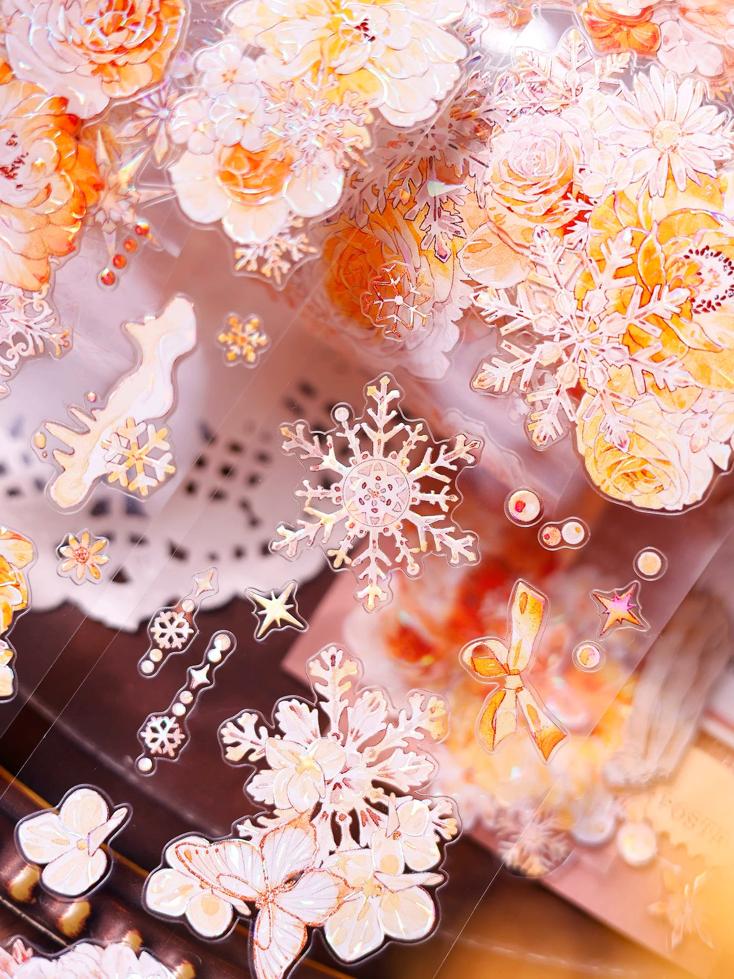 XiaoBaiJia Salt Series【Orange Light Orange Blossom】Orginal Design Kiss-cut Washi/Pet Floral Tape Light Retro Landscaping Stickers