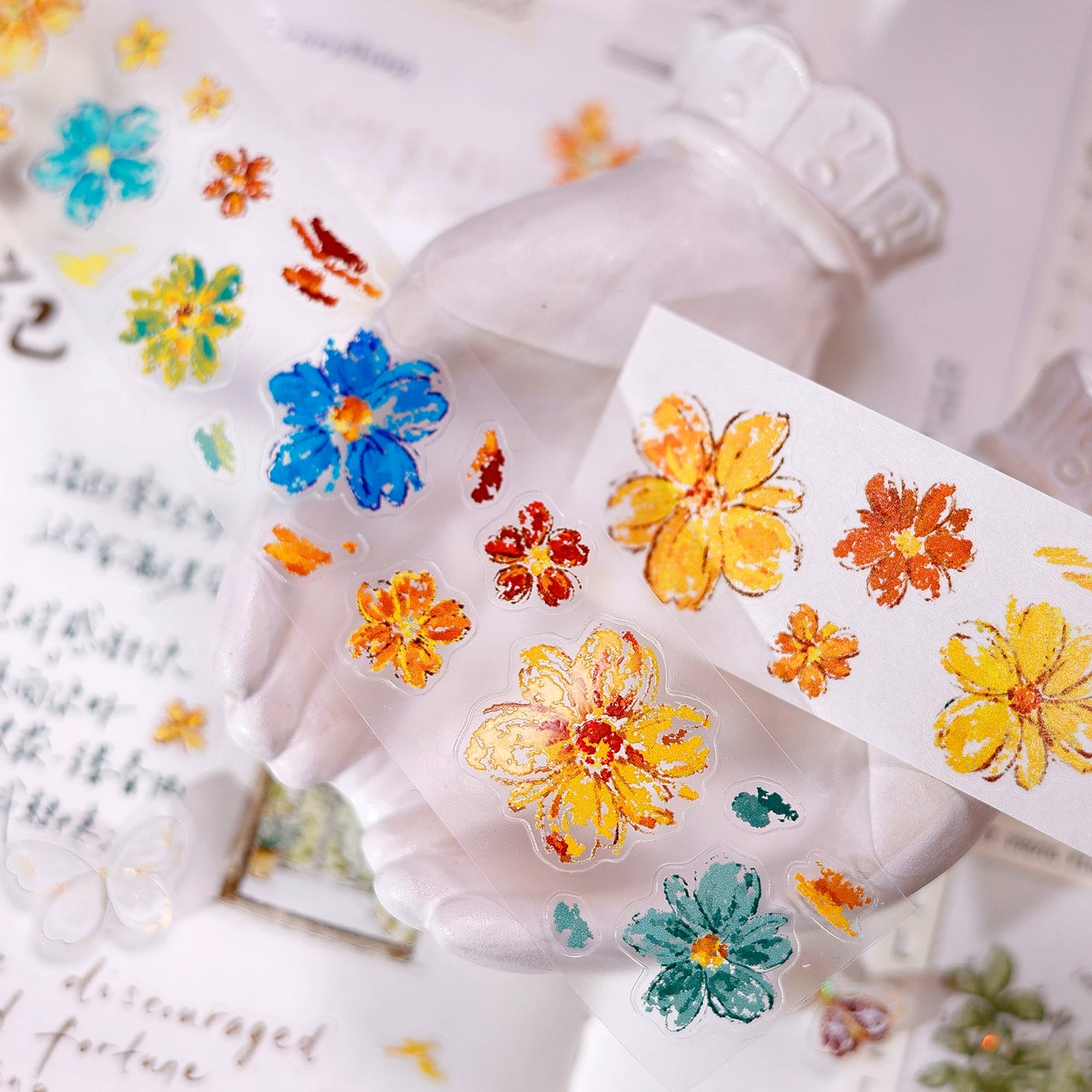 XiaoBaiJia Salt Series【Shallow Salt Flower Town】Pre-cut Orginal Design Flora Washi/Pet Tape Light Retro Stickers