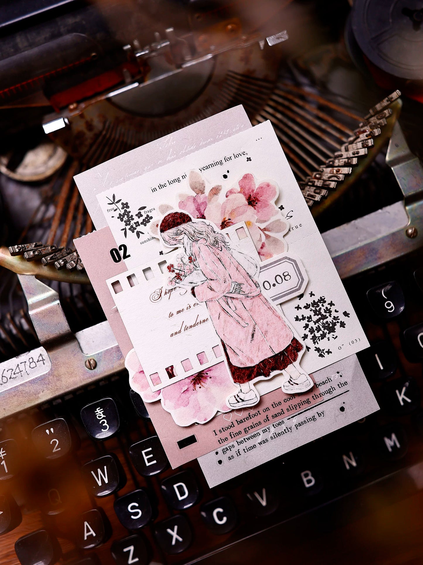 XiaoBaiJia Salt Series【Pink Mist Letter Paper】Pre-cut Orginal Design Washi/Pet Tape Light Retro Stickers