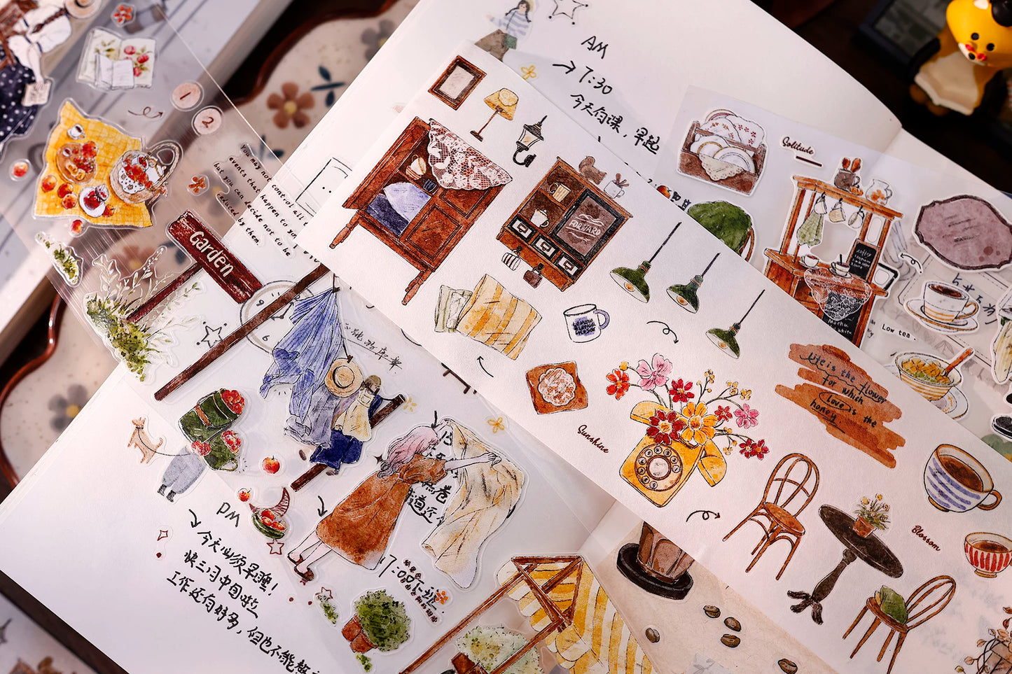 XiaoBaiJia Salt Series【Warm Light and Leisurely Delights】Pre-cut Orginal Design Vintage Scene Washi/Pet Tape Light Retro Stickers