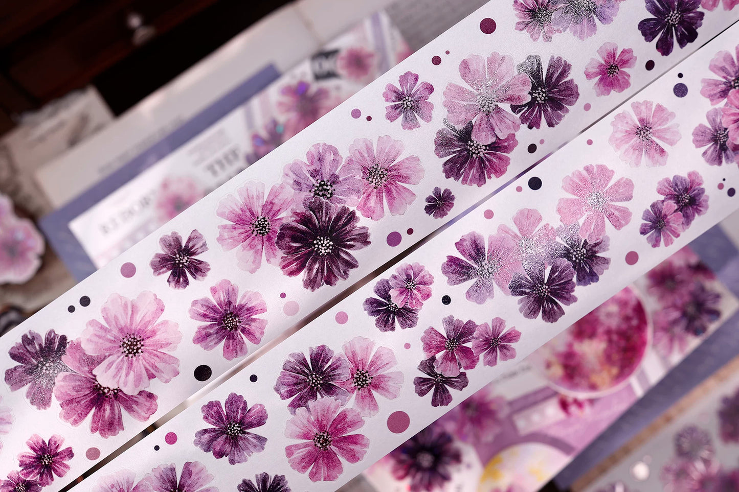 XiaoBaiJia【Smoke Light Condensation Purple】Orginal Design Washi Pet Floral Tape Light Retro Landscaping Stickers