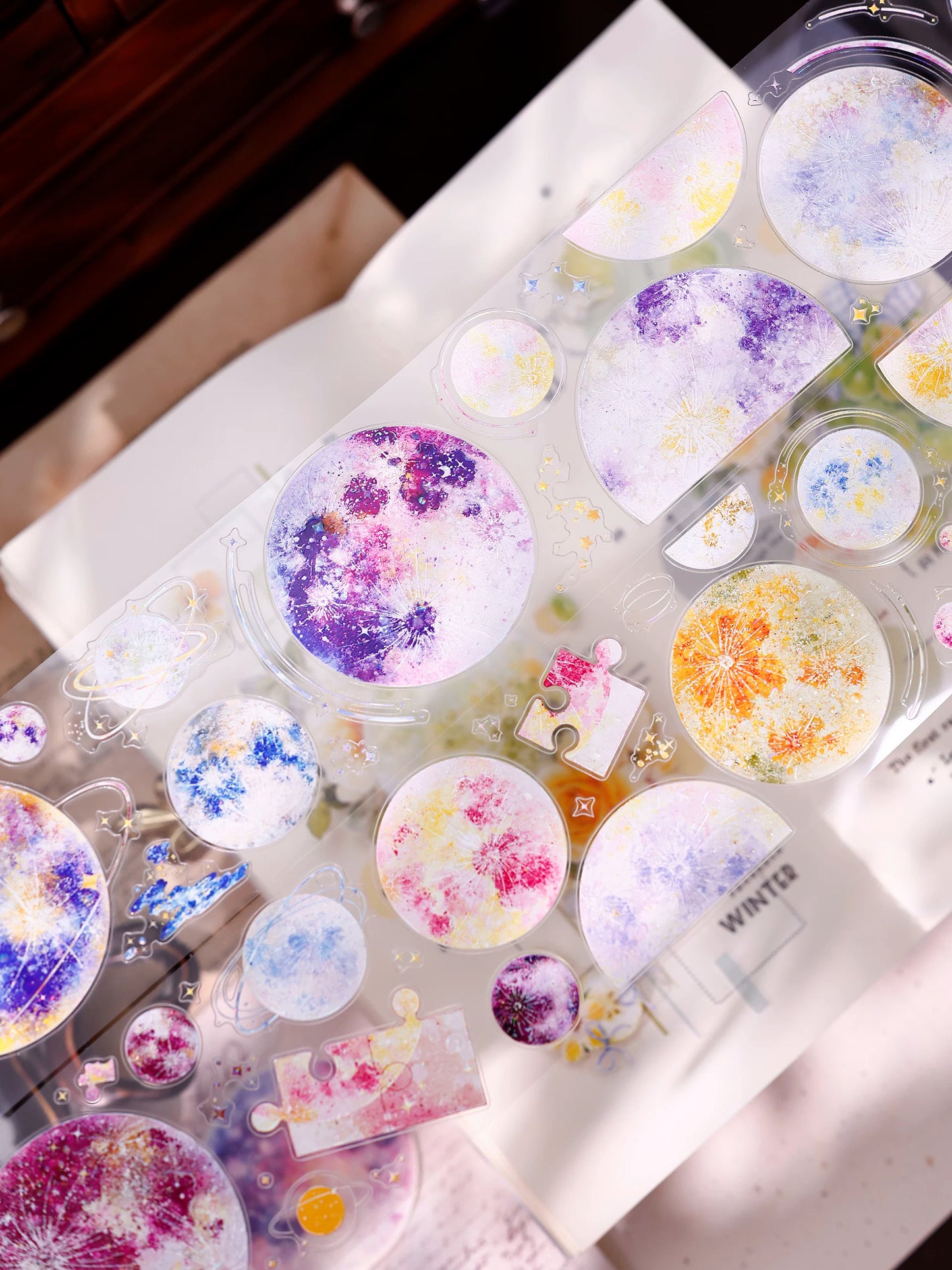 XiaoBaiJia【Starfall】Pre-cut Dream Planet Orginal Design Washi Pet Tape Light Retro Stickers
