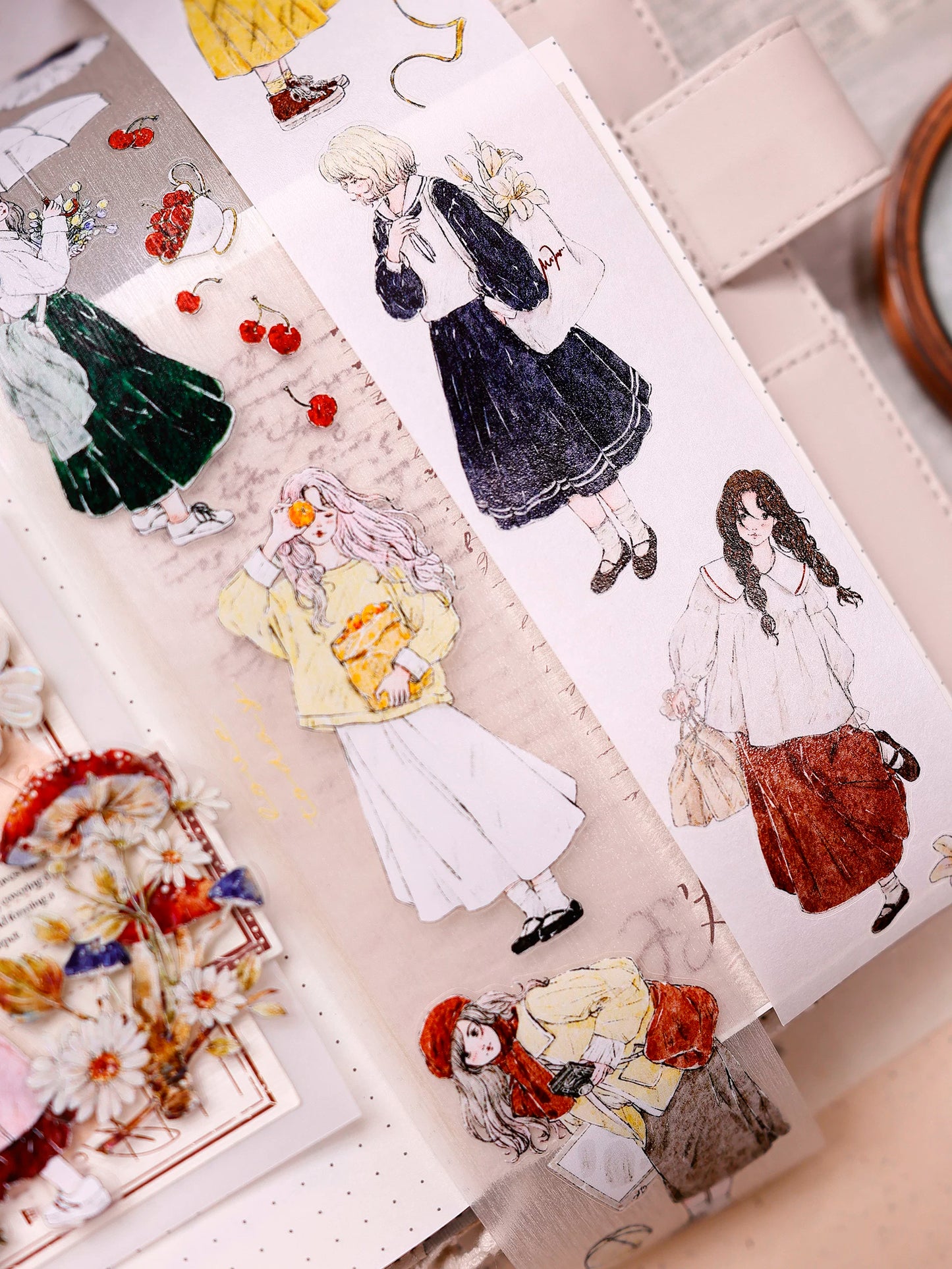 XiaoBaiJia Salt Series【Maiden Among the Flowers】Pre-cut Orginal Design Washi/Pet Tape Light Retro Stickers