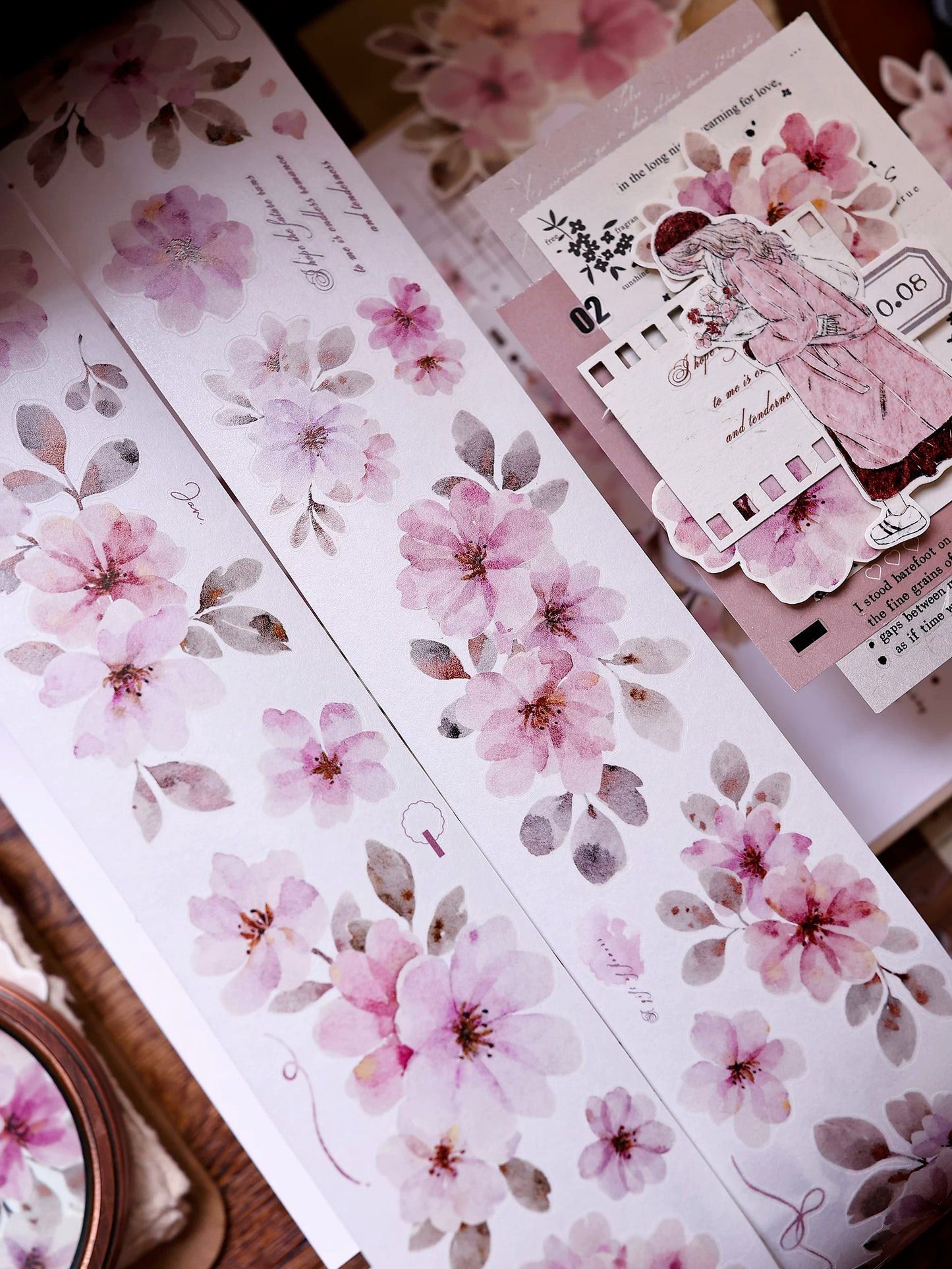 XiaoBaiJia Salt Series【Pink Mist Letter Paper】Pre-cut Orginal Design Washi/Pet Tape Light Retro Stickers