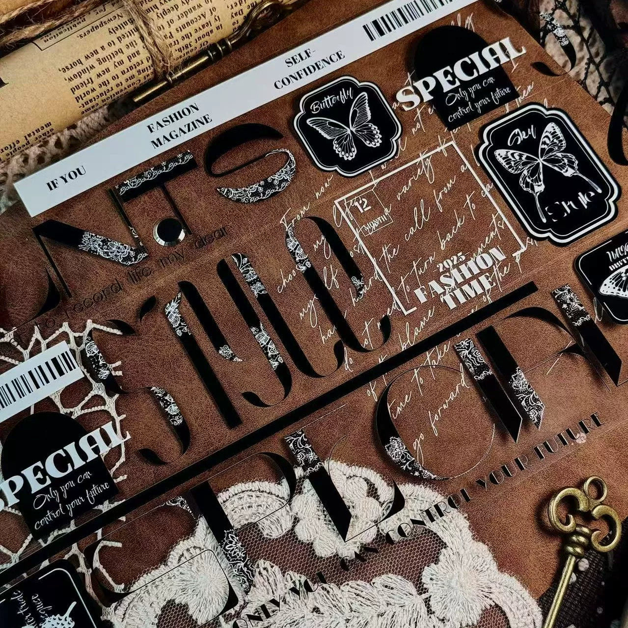 Linlanxi 【Residual Charm and Flowing Light】Original Pre-cut Washi/Pet Tape,New Fashion Retro Wider English Text