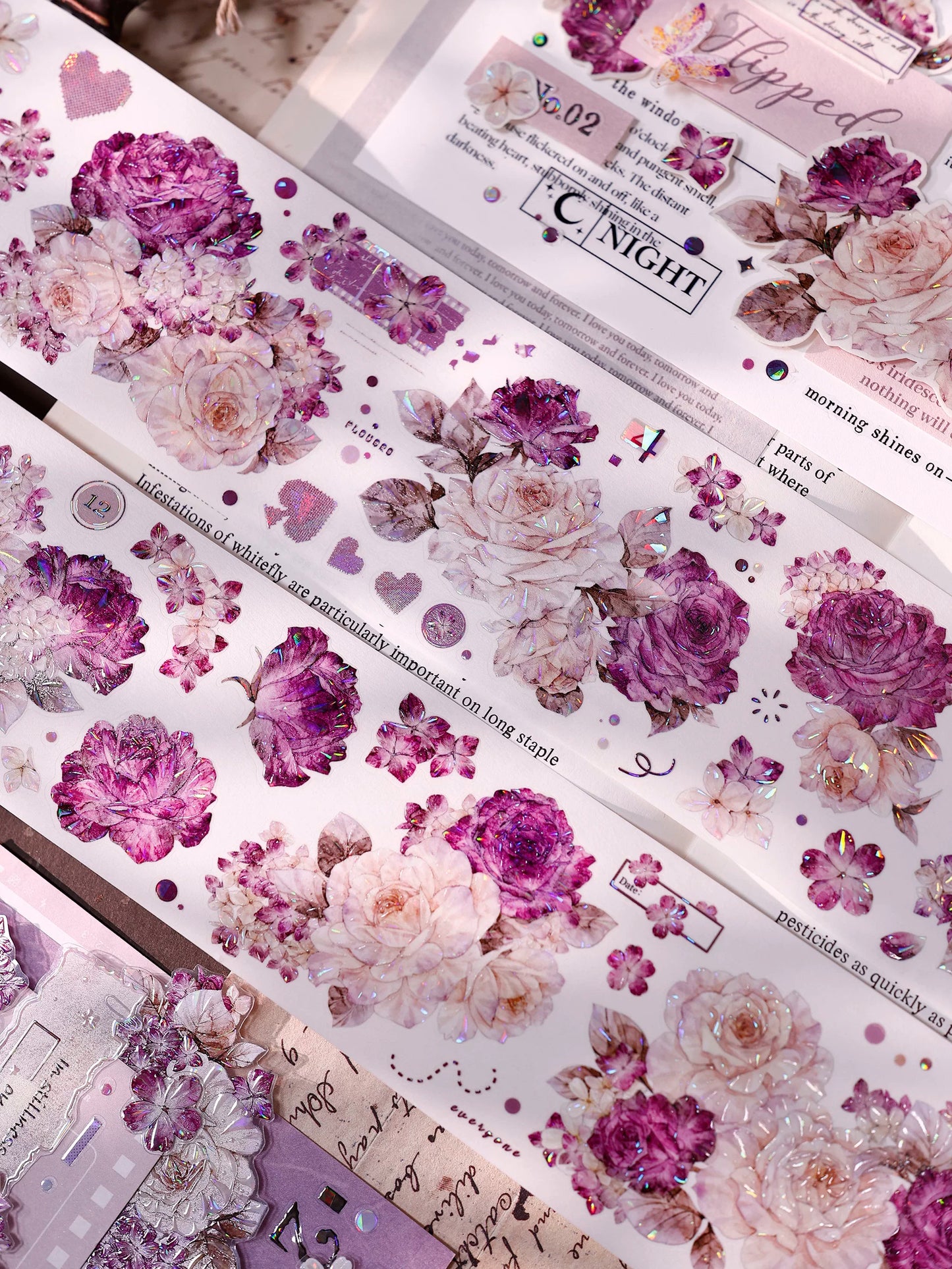 XiaoBaiJia【Zimo Fangxu】Pre-cut Rose Flowers Orginal Design Washi Pet Tape Light Retro Stickers