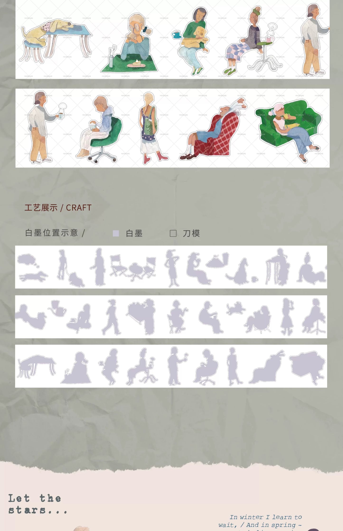 Moodtape【Walking and Drinking Coffee】Original Cute Character Washi Tape Street View Coffee Stickers