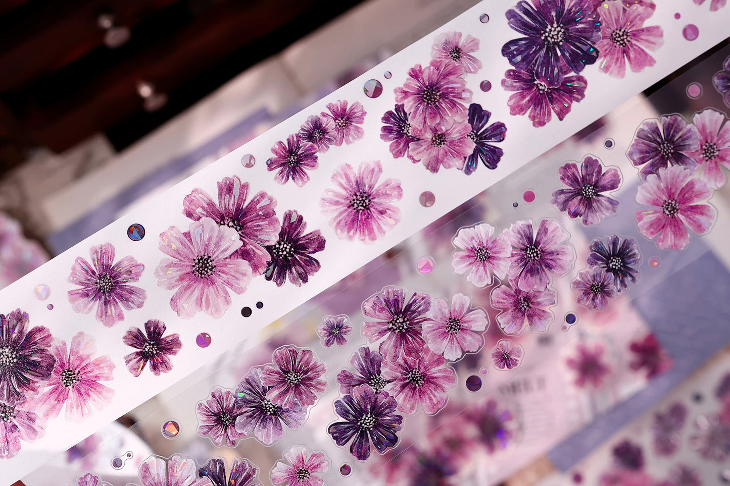 XiaoBaiJia【Smoke Light Condensation Purple】Orginal Design Washi Pet Floral Tape Light Retro Landscaping Stickers