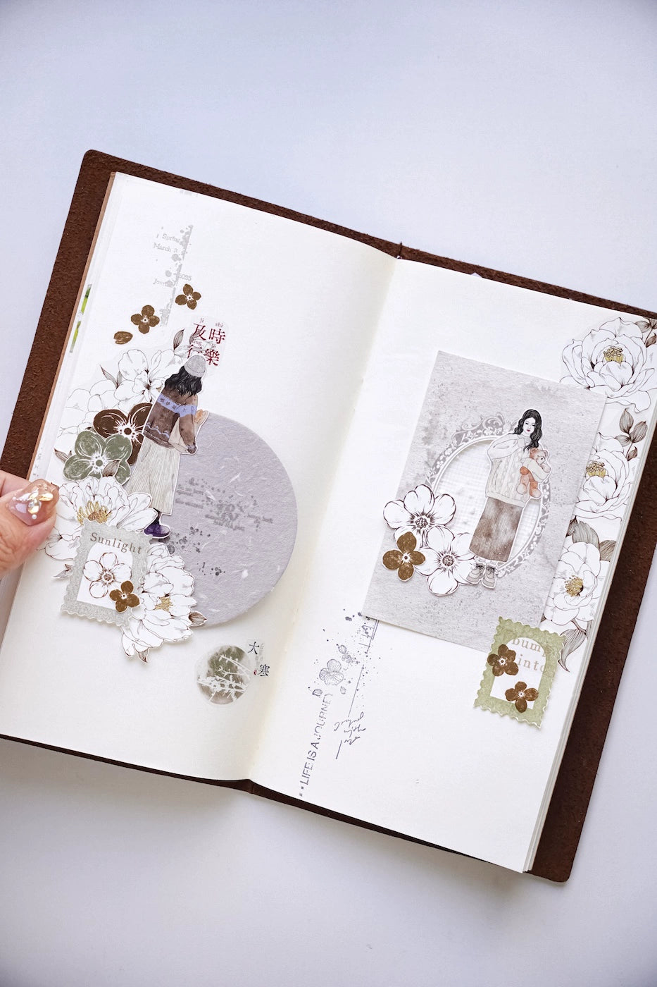 YuanZi Vol7【Misty White Camellia】Orginal Design Washi/Pet Tape Light Retro Flowers Stickers,for Scrapbook Supplies,Scrapbook Tape Stickers,Junk Journal Supplies