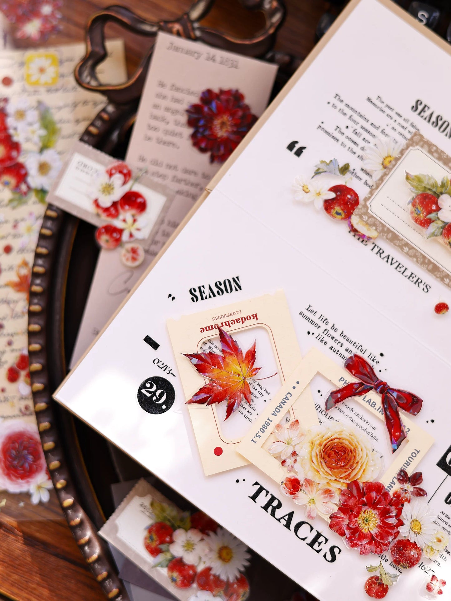 XiaoBaiJia Salt Series【Red Fruit Fragrance】Orginal Design Kiss-cut Washi/Pet Floral Tape Light Retro Landscaping Stickers