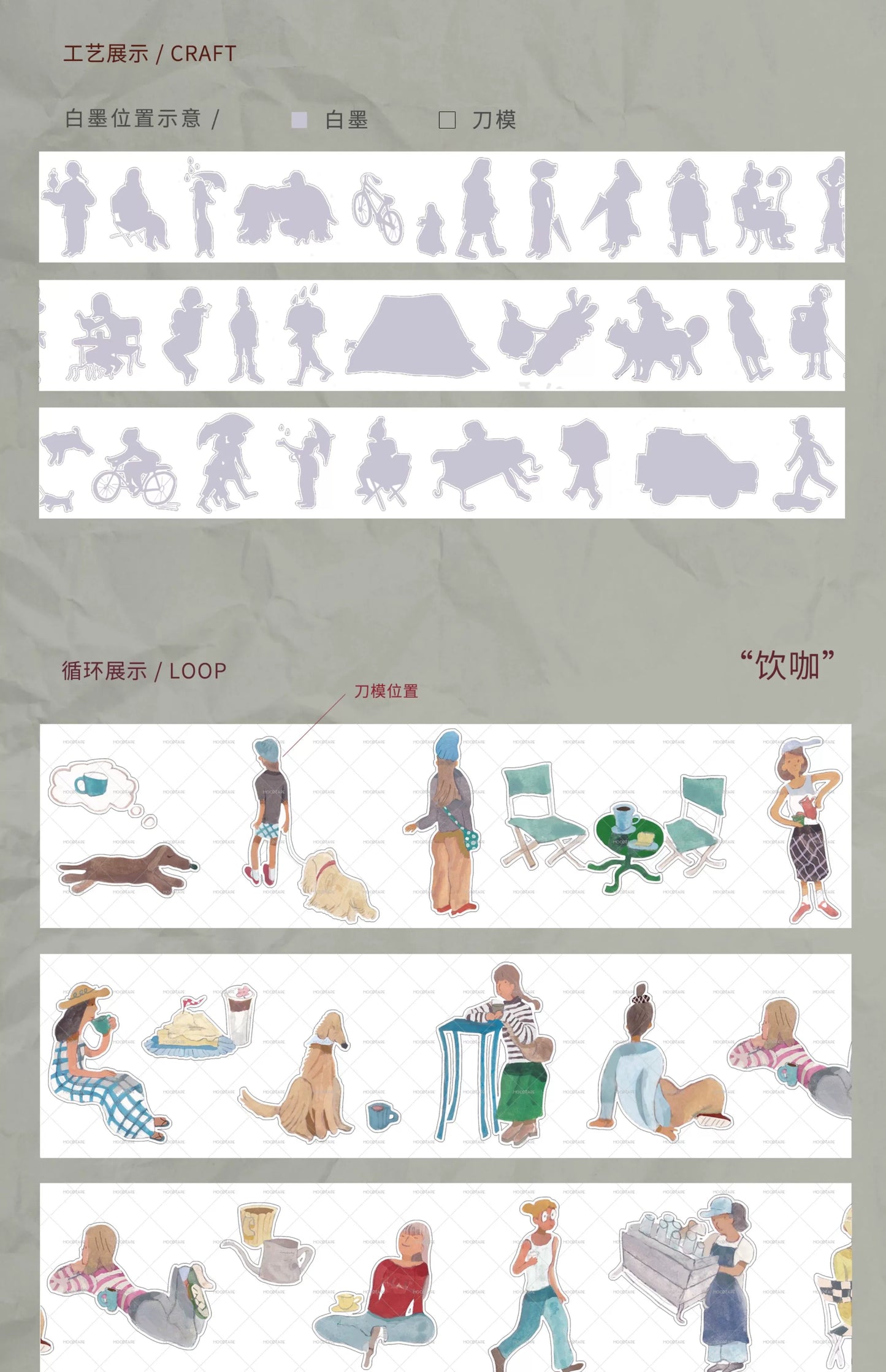 Moodtape【Walking and Drinking Coffee】Original Cute Character Washi Tape Street View Coffee Stickers